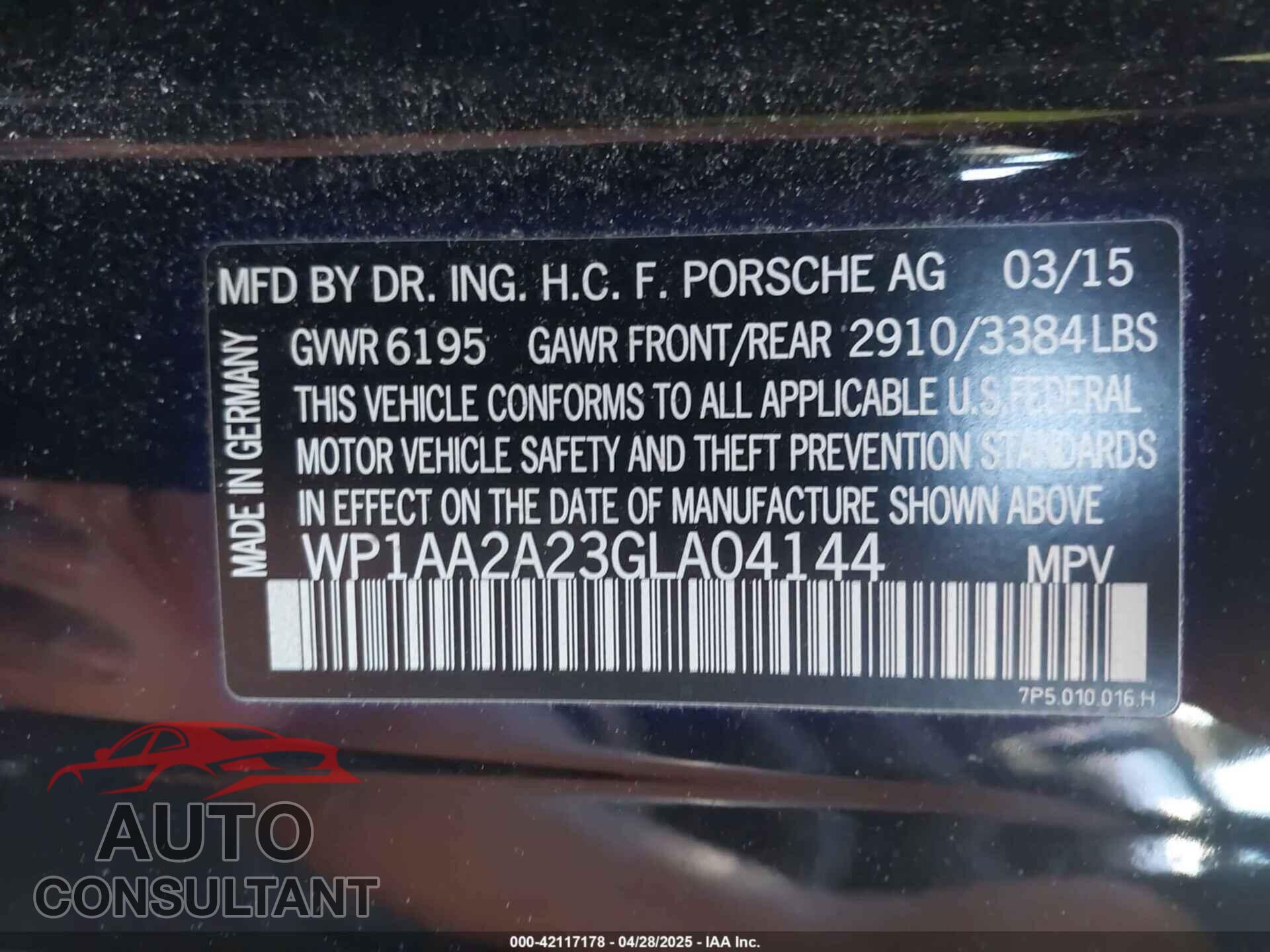 PORSCHE CAYENNE 2016 - WP1AA2A23GLA04144