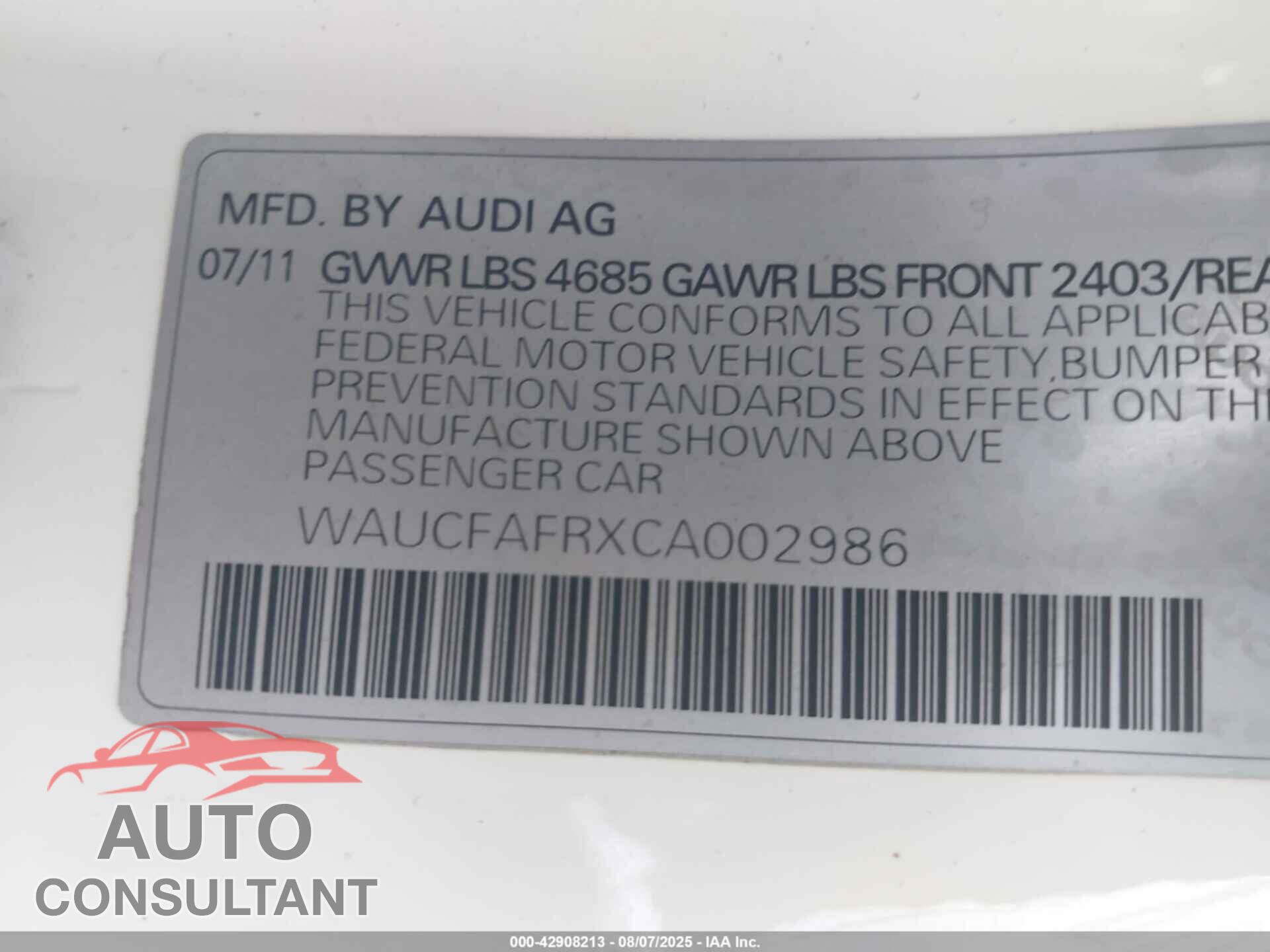 AUDI A5 2012 - WAUCFAFRXCA002986
