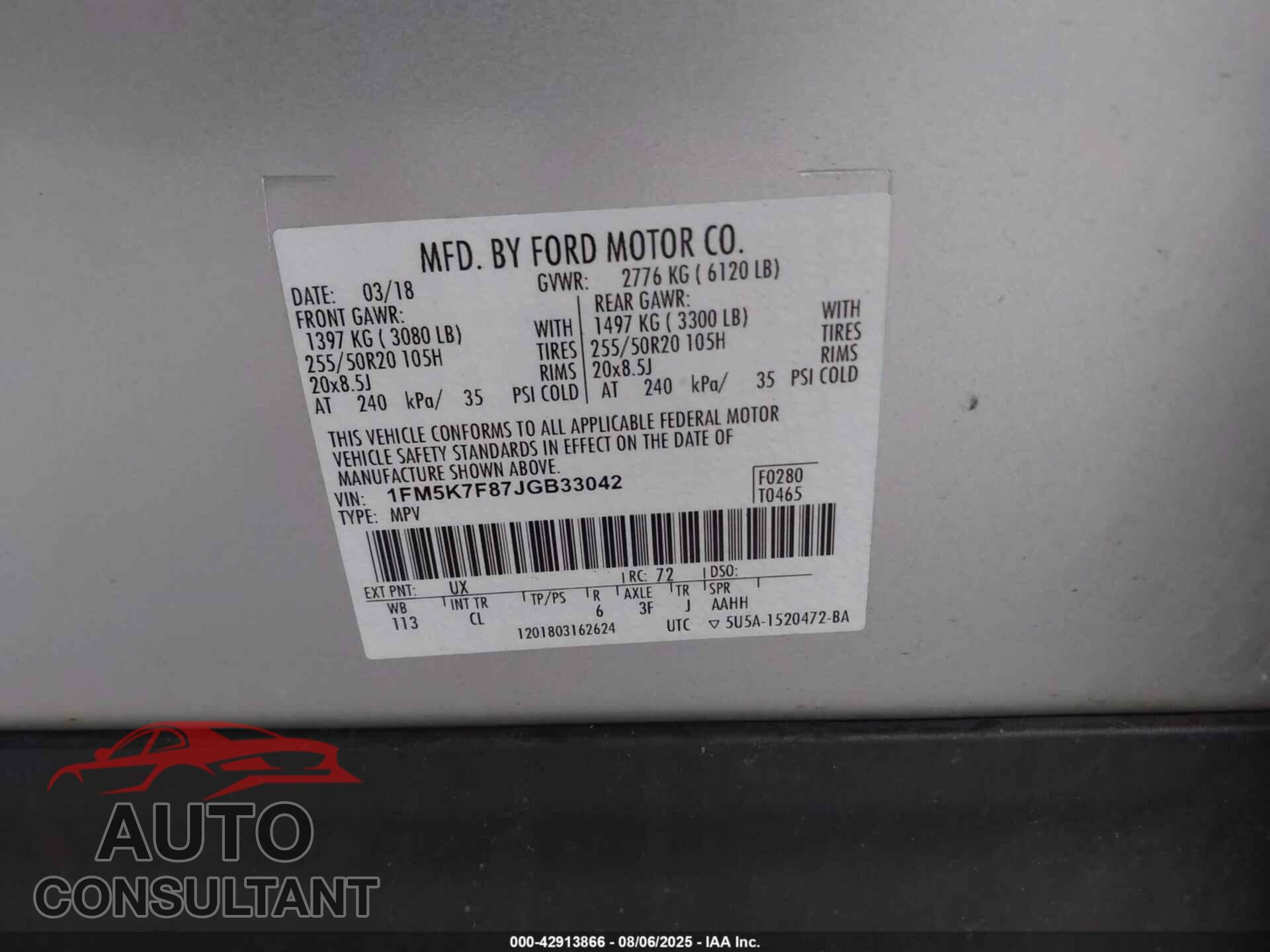 FORD EXPLORER 2018 - 1FM5K7F87JGB33042