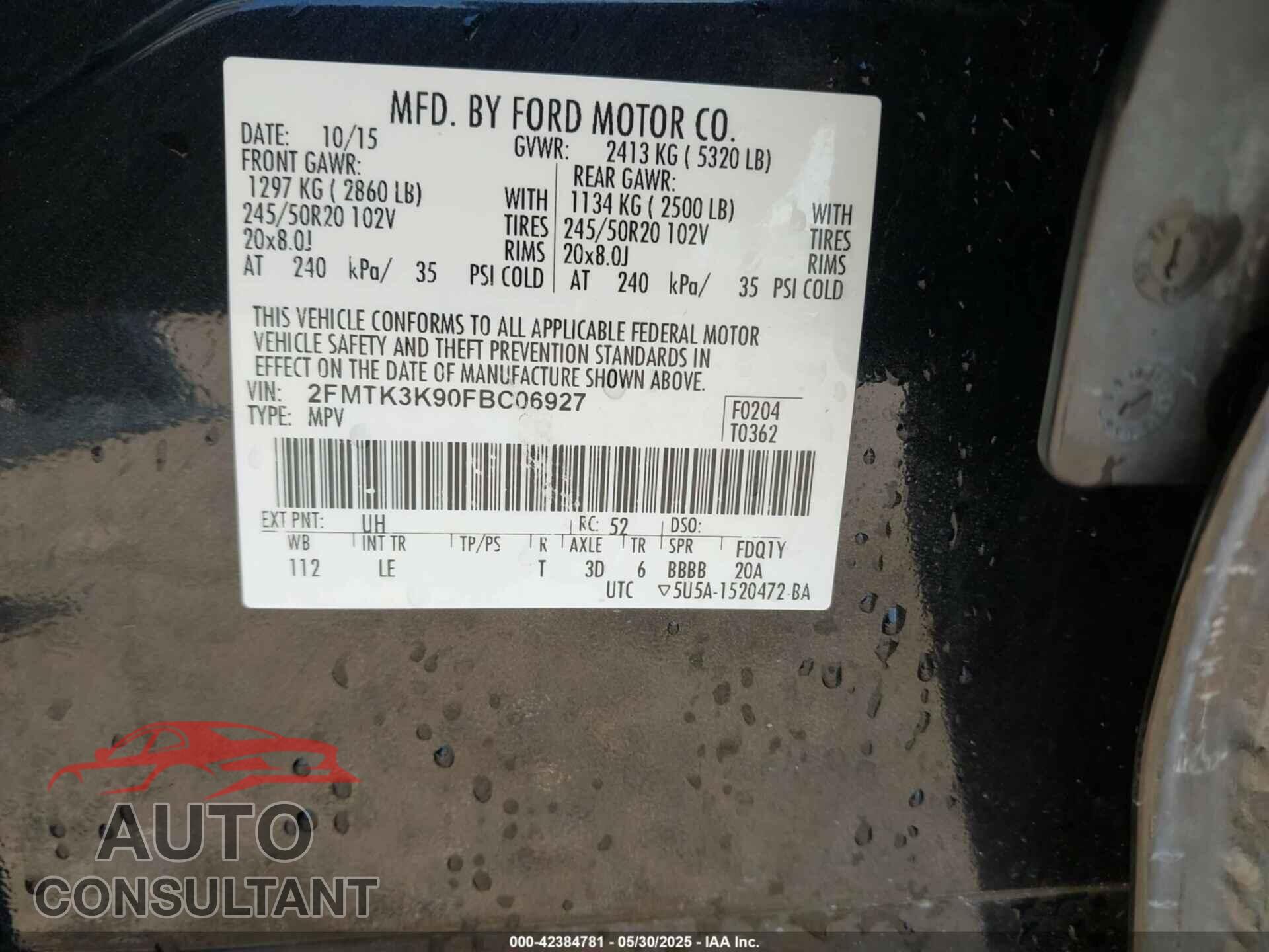FORD EDGE 2015 - 2FMTK3K90FBC06927