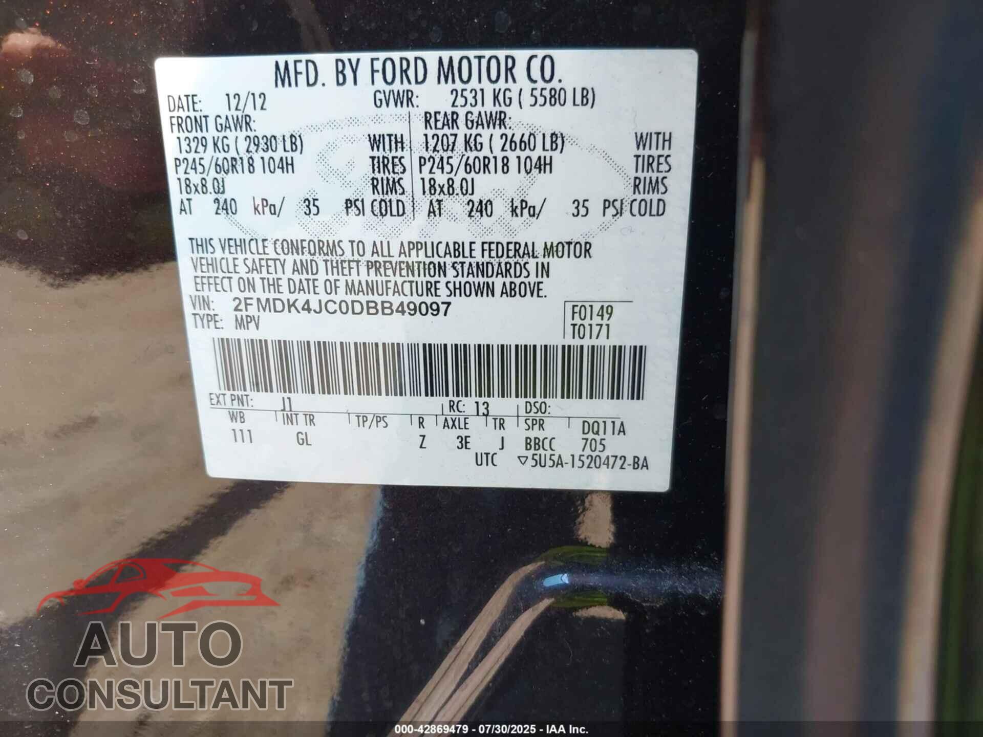 FORD EDGE 2013 - 2FMDK4JC0DBB49097