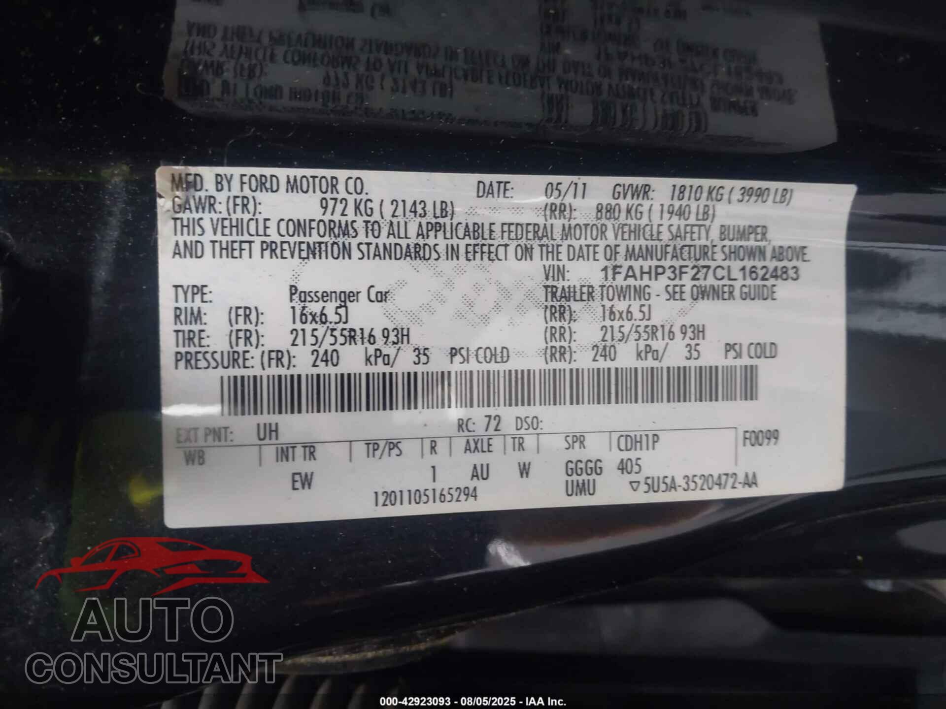 FORD FOCUS 2012 - 1FAHP3F27CL162483