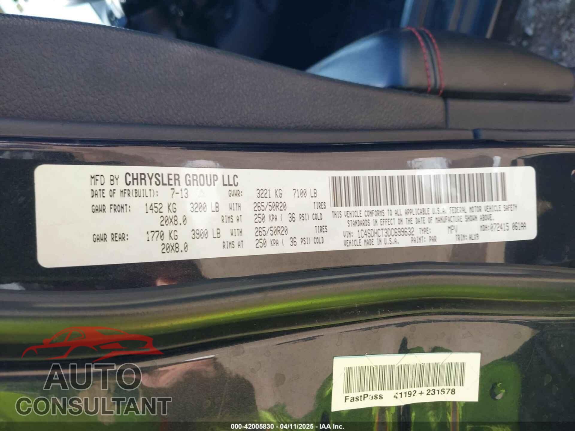 DODGE DURANGO 2013 - 1C4SDHCT3DC699632