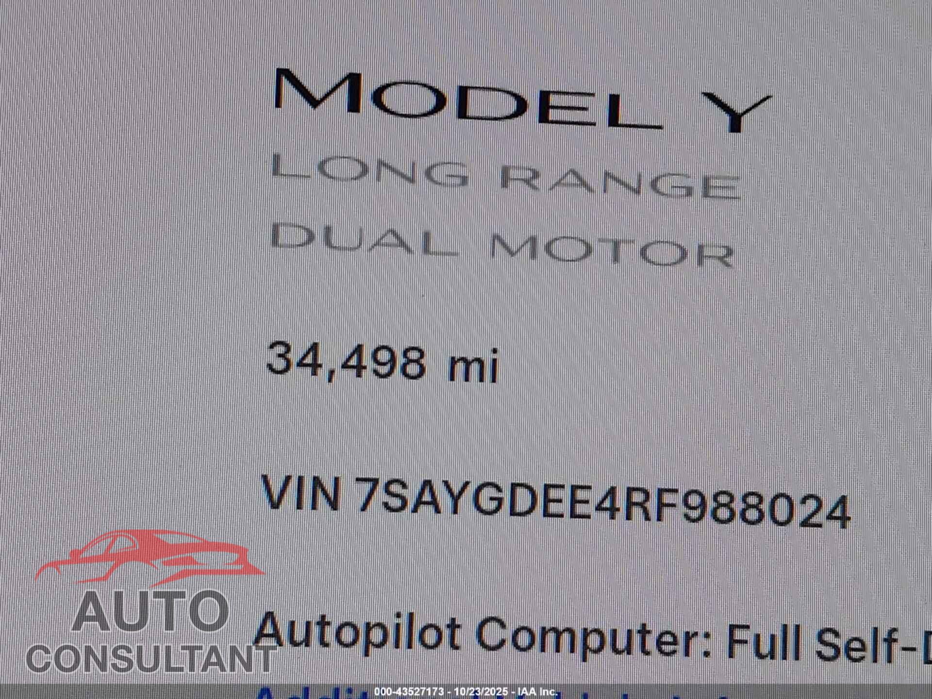 TESLA MODEL Y 2024 - 7SAYGDEE4RF988024
