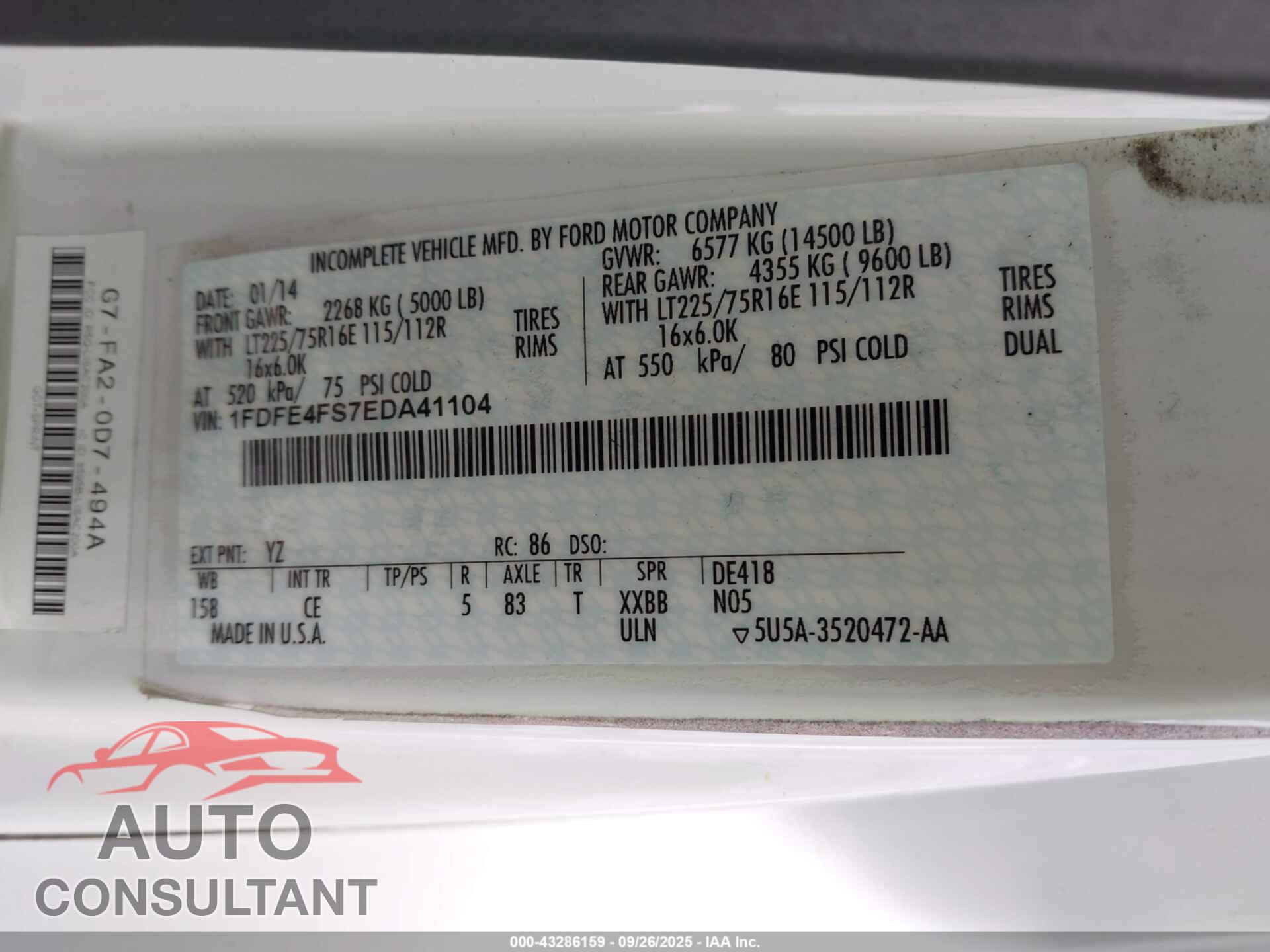 FORD E-450 CUTAWAY 2014 - 1FDFE4FS7EDA41104