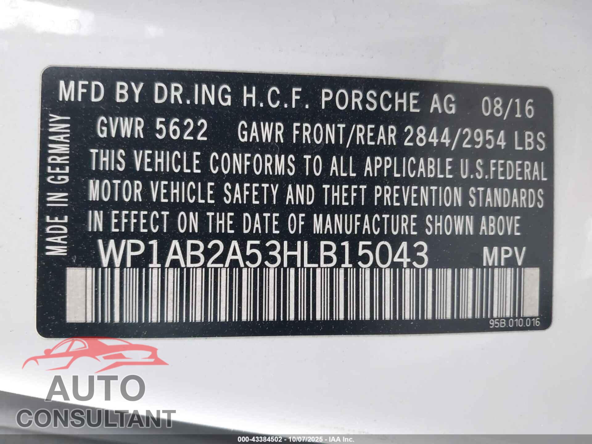 PORSCHE MACAN 2017 - WP1AB2A53HLB15043