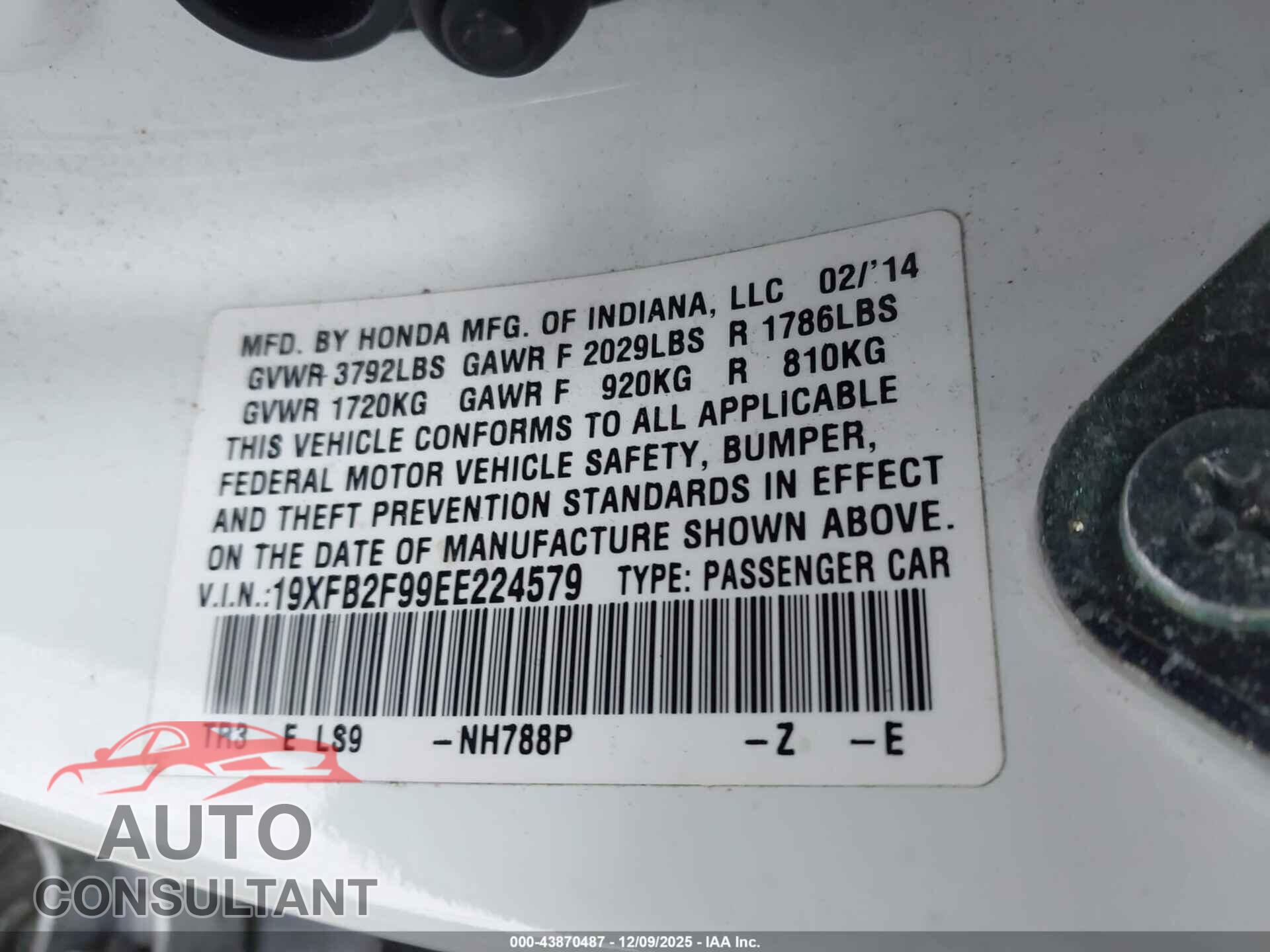 HONDA CIVIC 2014 - 19XFB2F99EE224579