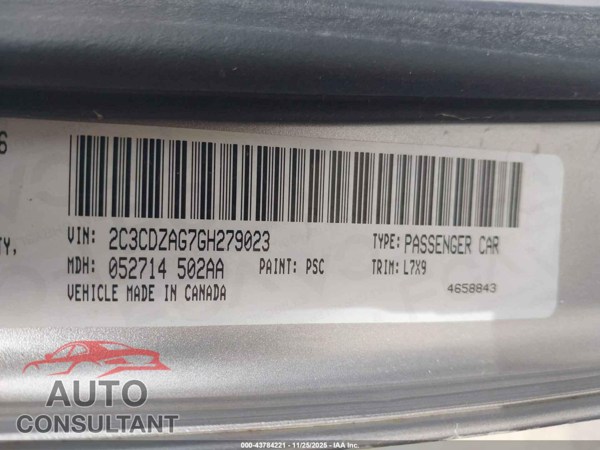DODGE CHALLENGER 2016 - 2C3CDZAG7GH279023