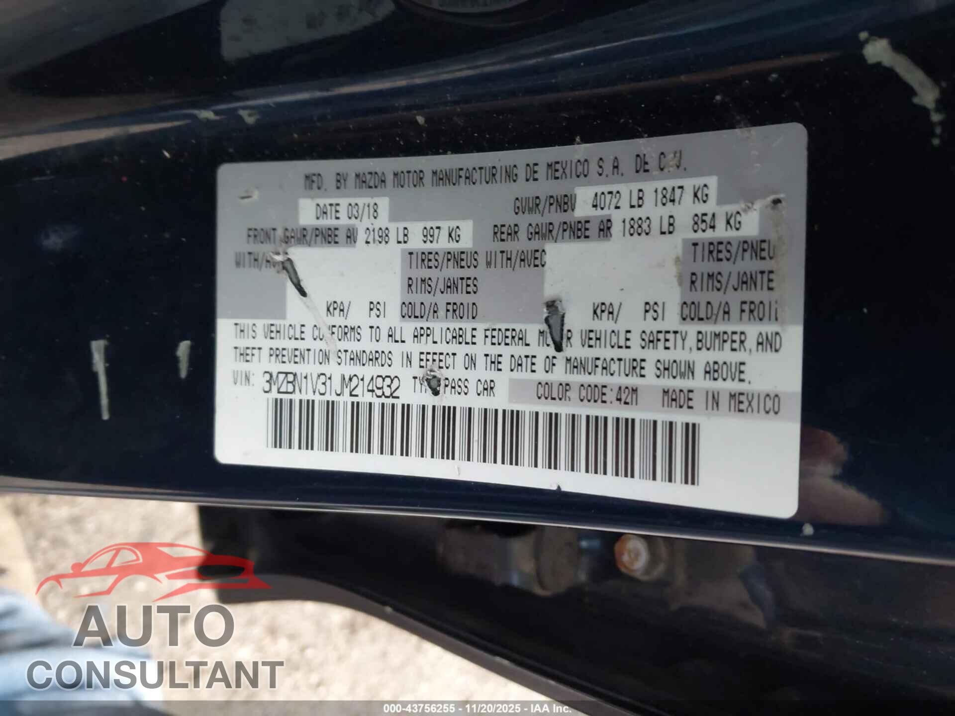 MAZDA MAZDA3 2018 - 3MZBN1V31JM214932