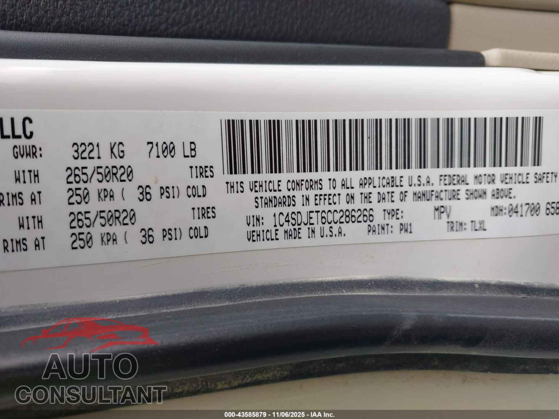 DODGE DURANGO 2012 - 1C4SDJET6CC286266