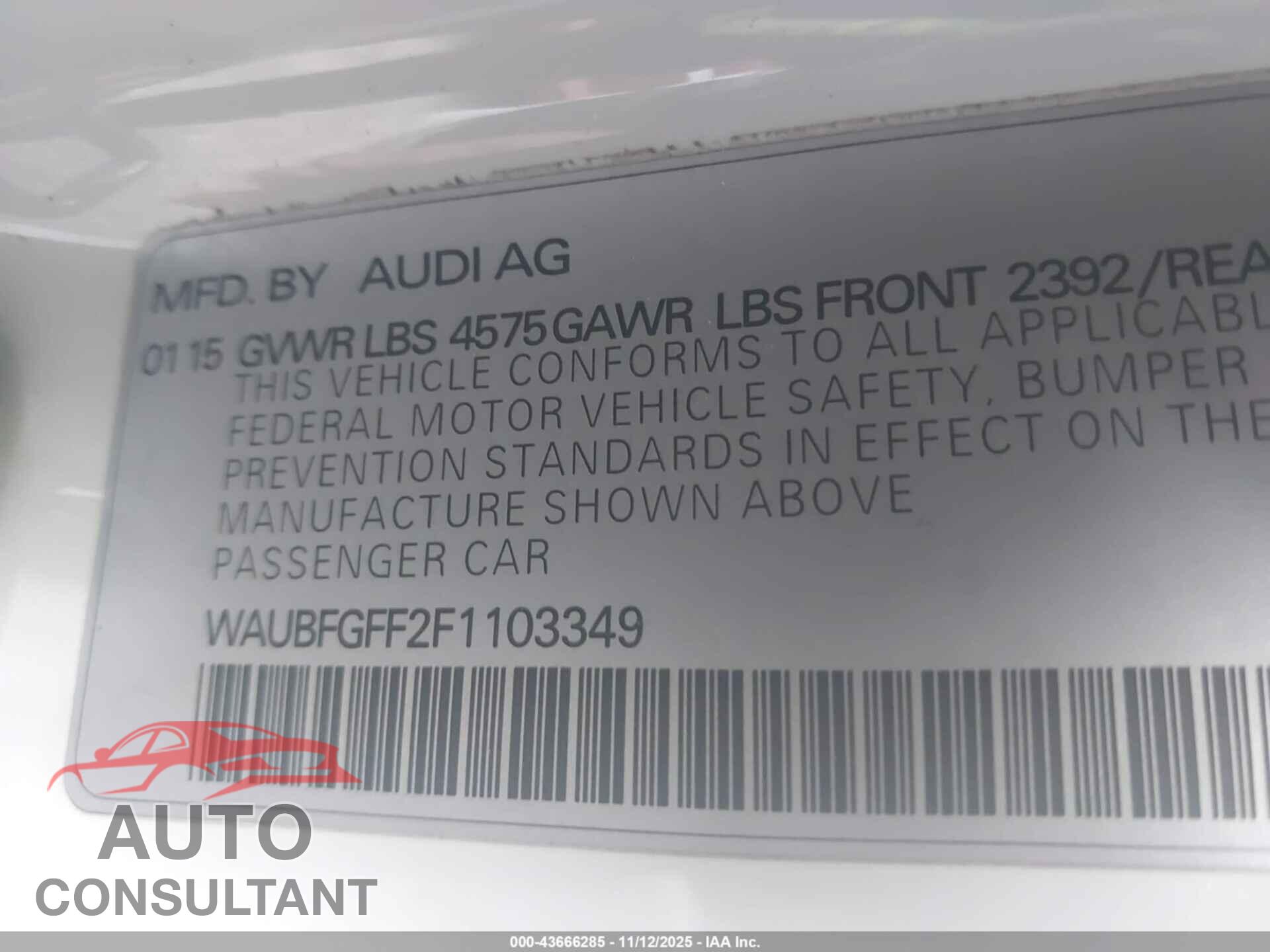 AUDI A3 2015 - WAUBFGFF2F1103349