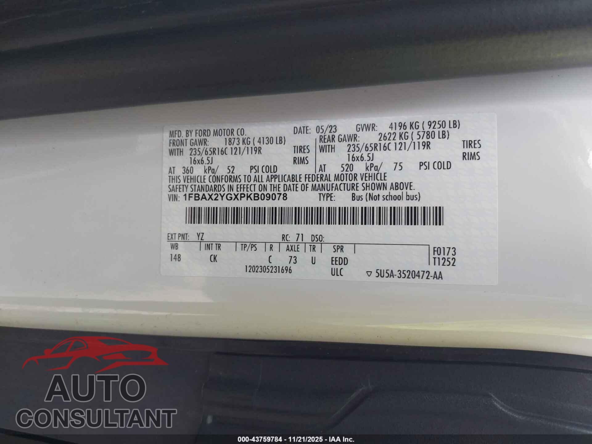 FORD TRANSIT-350 PASSENGER VAN 2023 - 1FBAX2YGXPKB09078