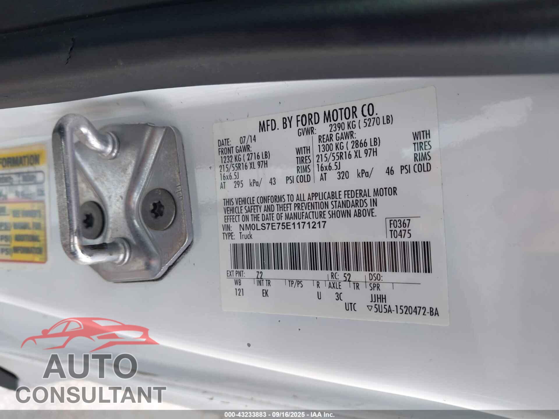 FORD TRANSIT CONNECT 2014 - NM0LS7E75E1171217