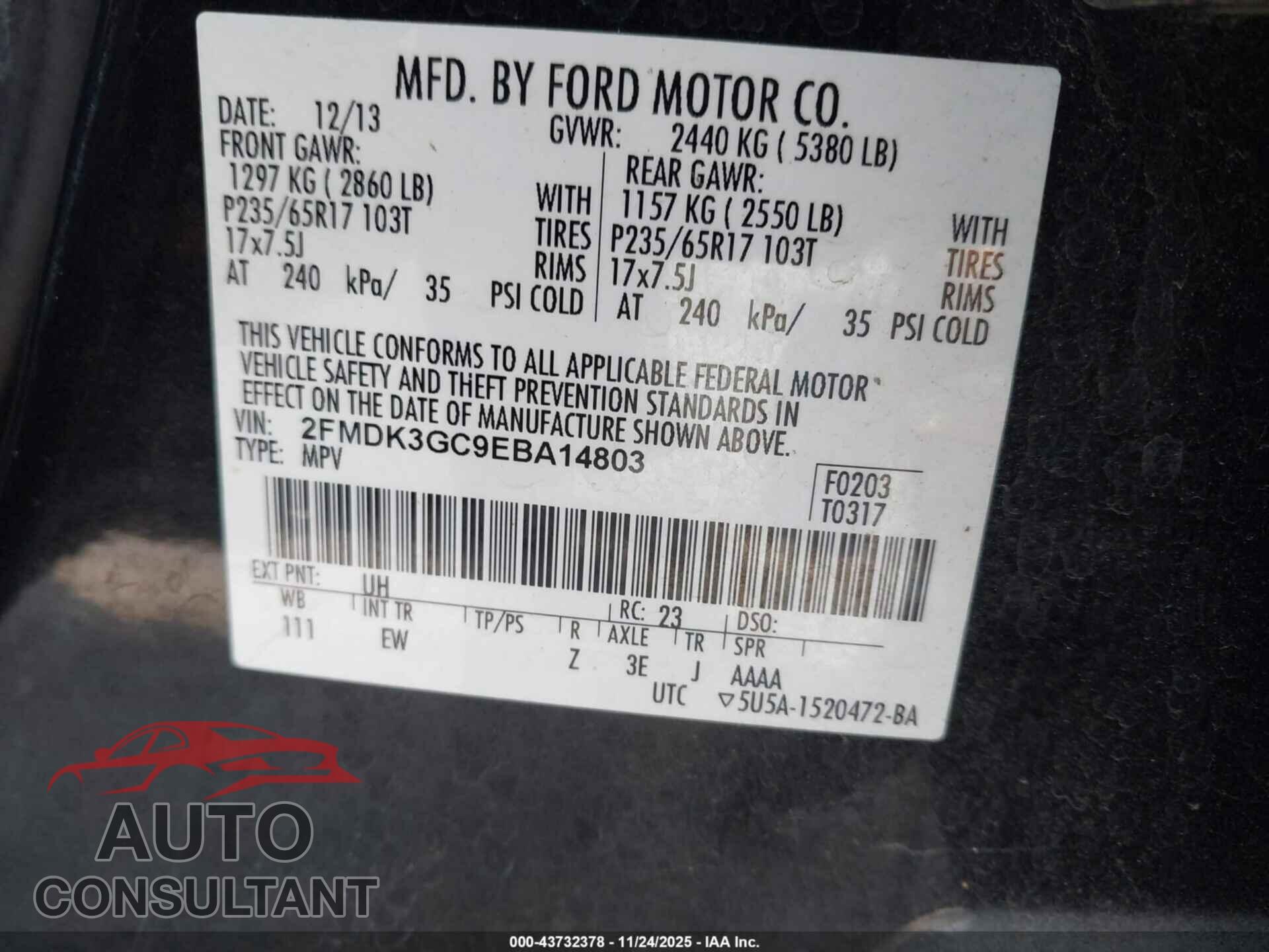 FORD EDGE 2014 - 2FMDK3GC9EBA14803