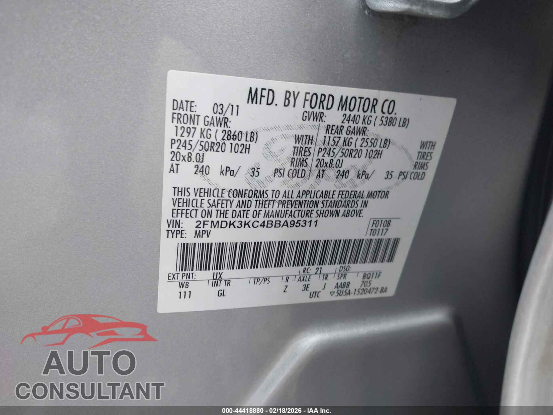 FORD EDGE 2011 - 2FMDK3KC4BBA95311