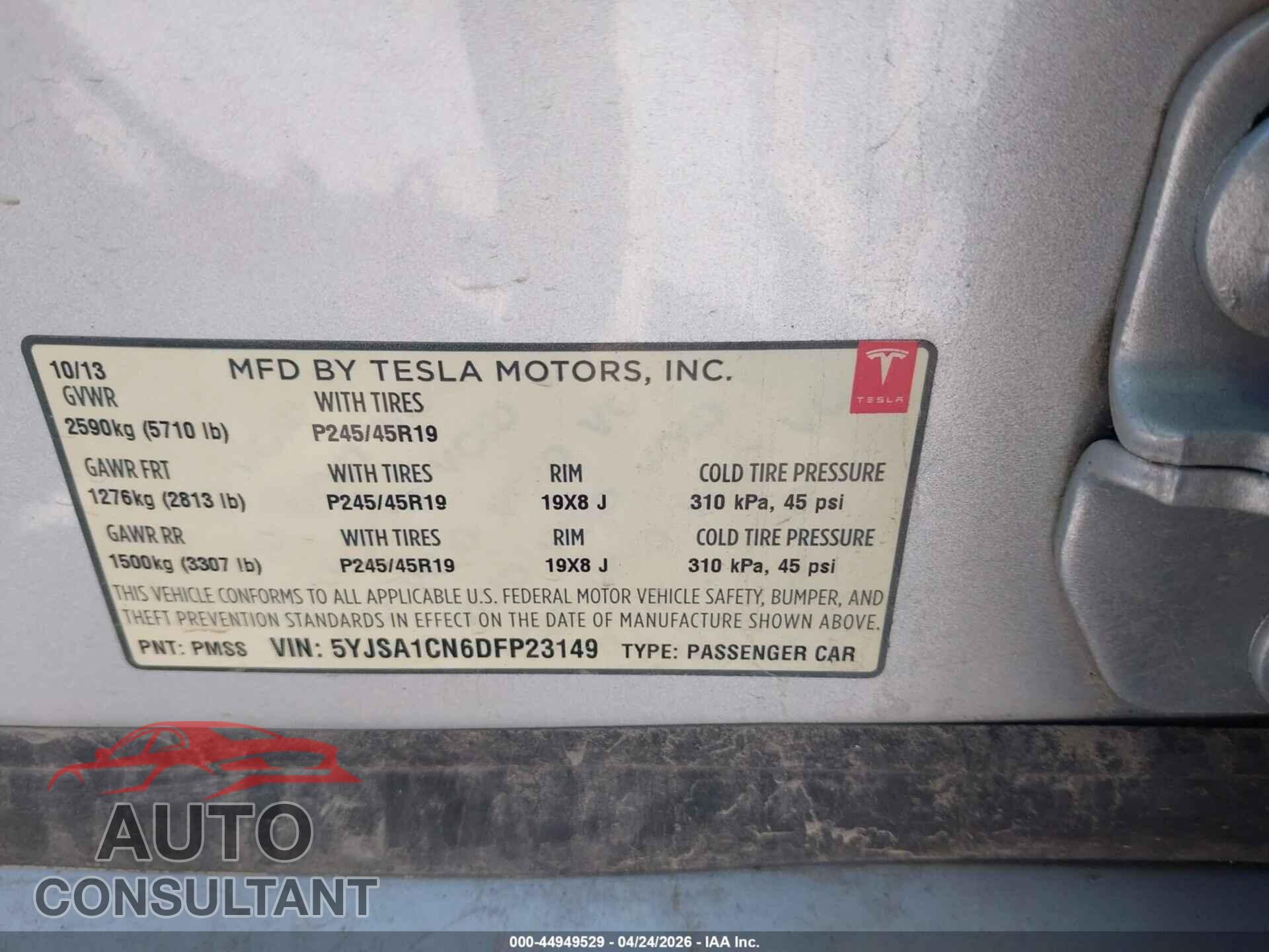 TESLA MODEL S 2013 - 5YJSA1CN6DFP23149