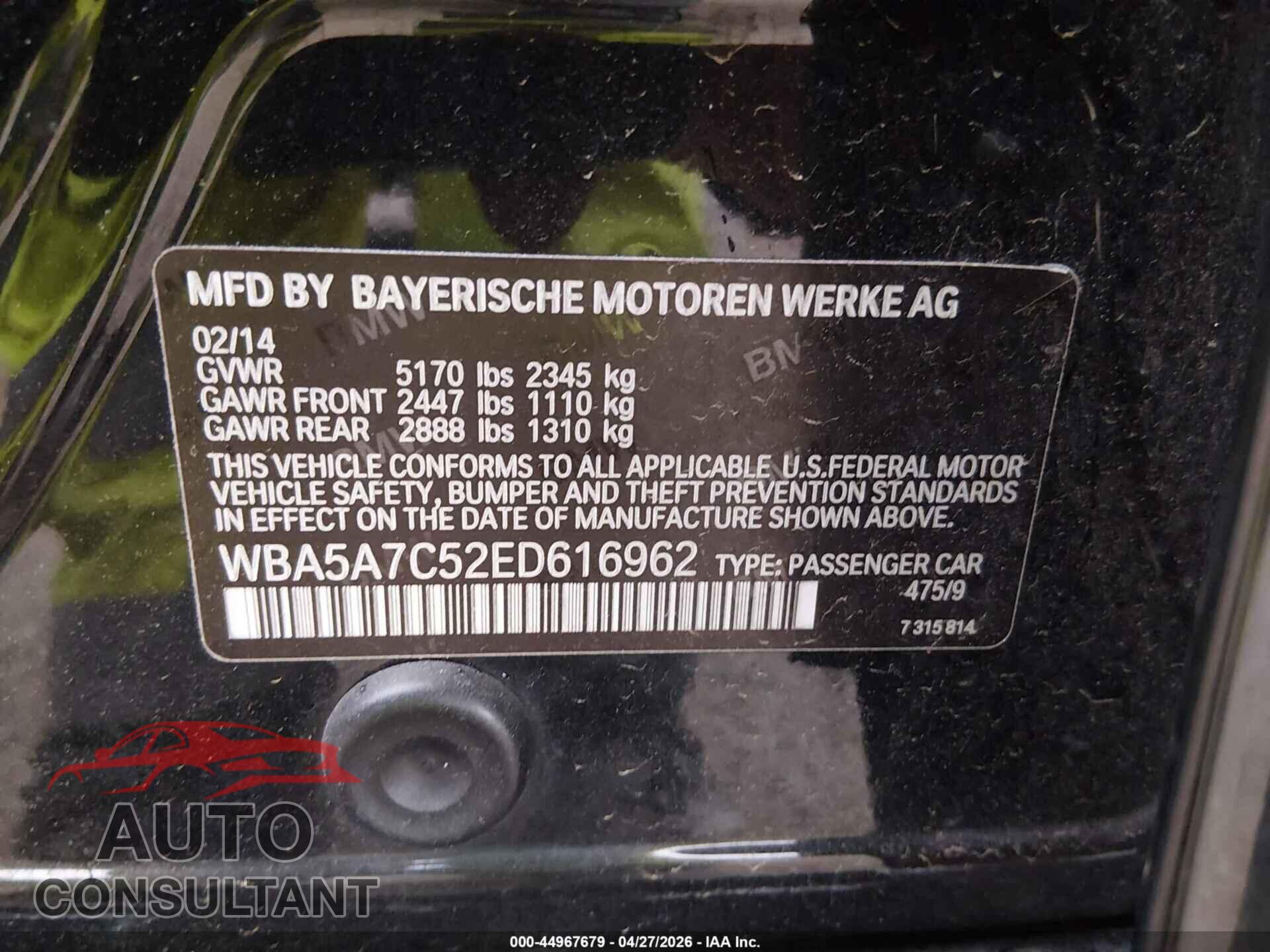 BMW 528I 2014 - WBA5A7C52ED616962