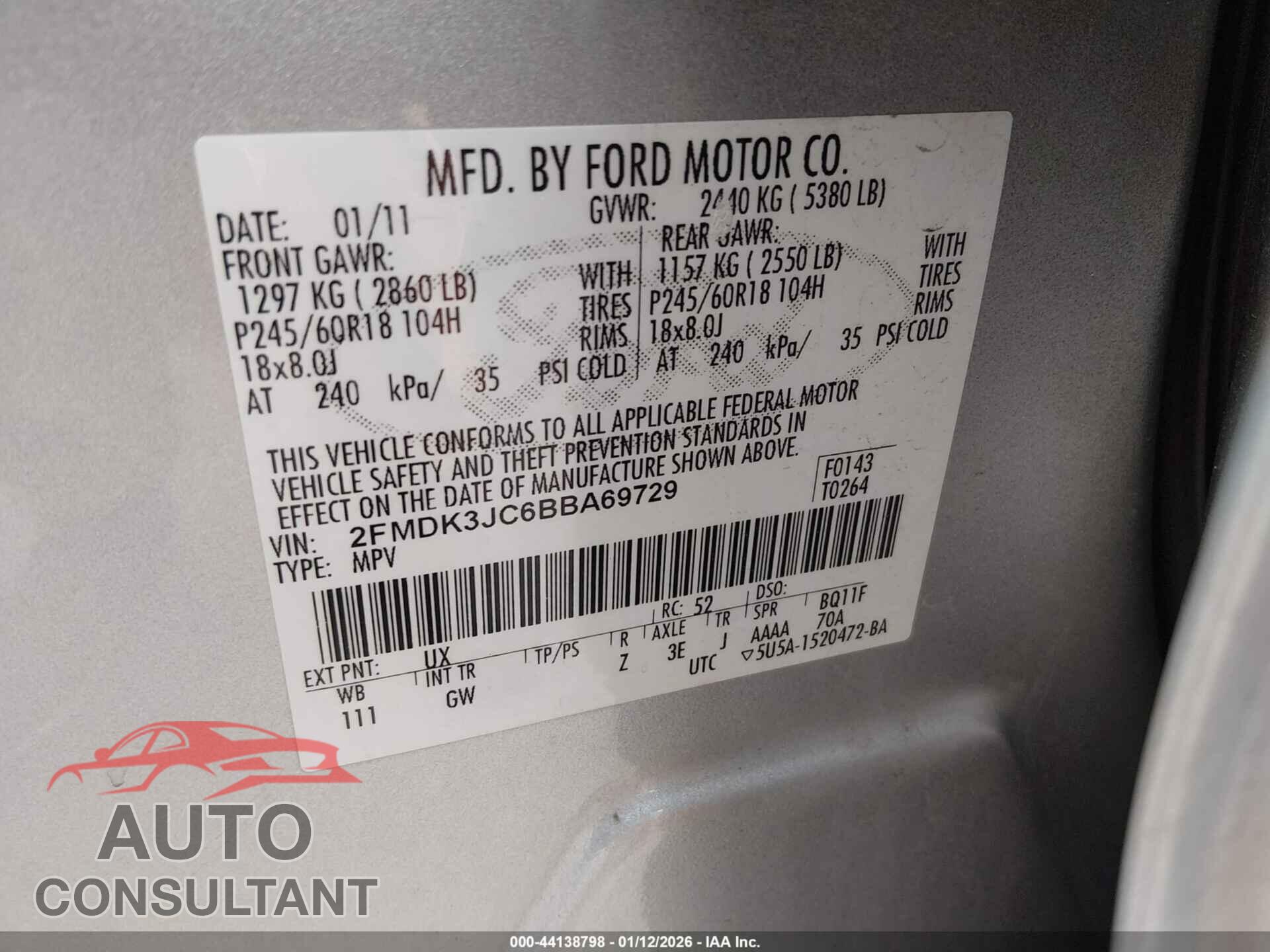 FORD EDGE 2011 - 2FMDK3JC6BBA69729