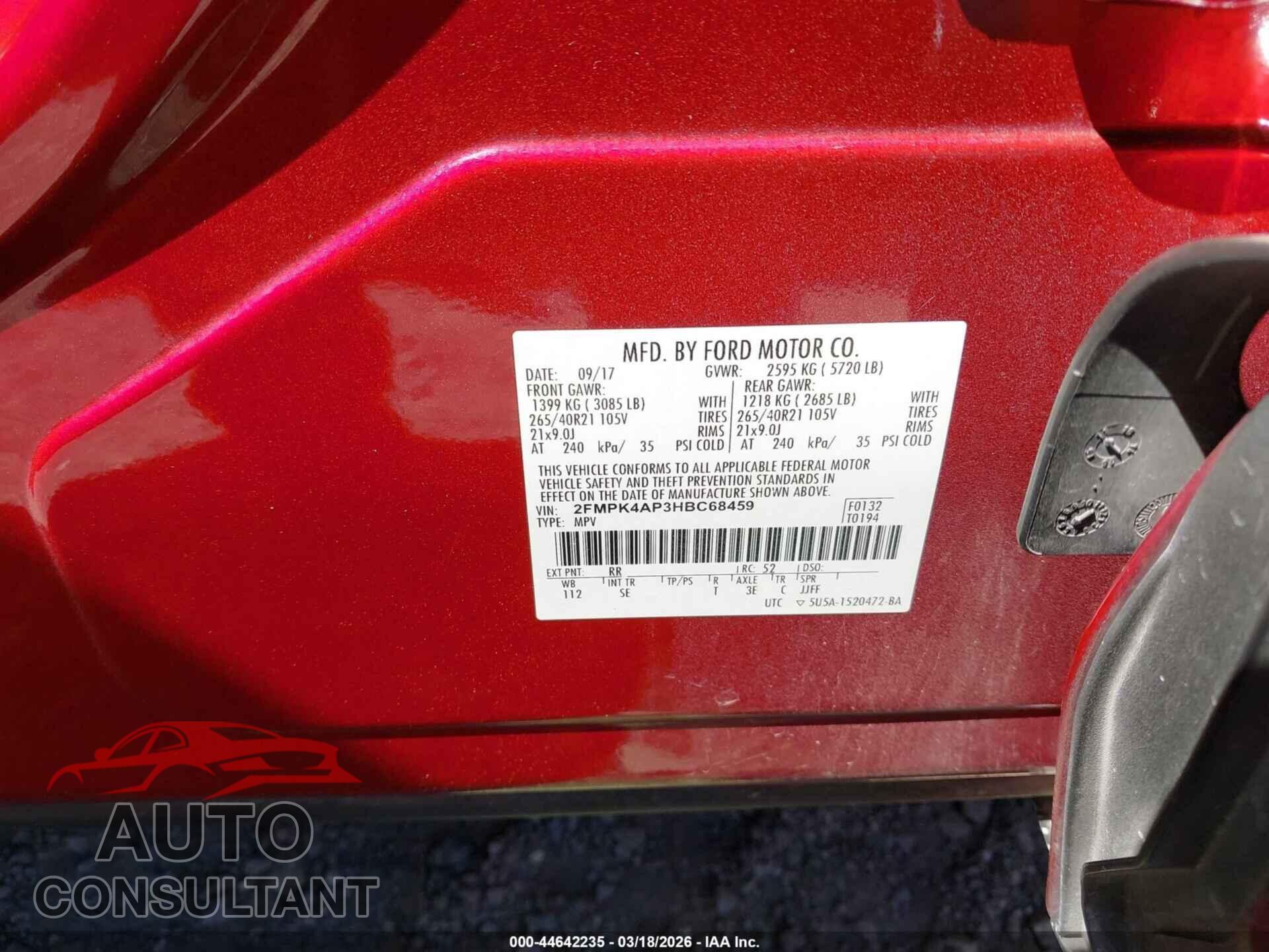FORD EDGE 2017 - 2FMPK4AP3HBC68459
