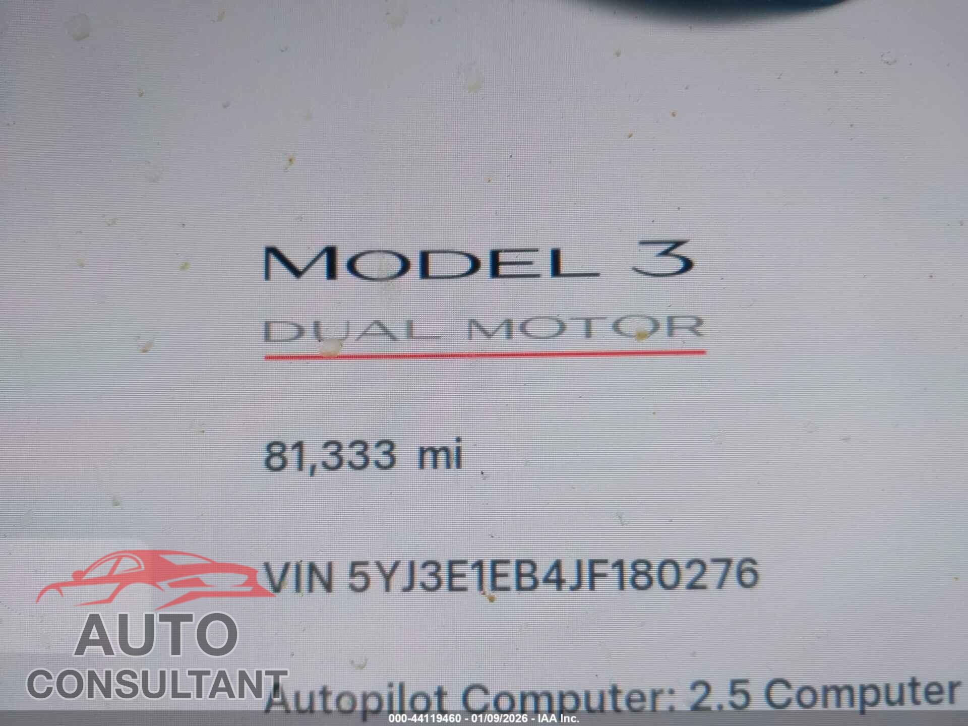 TESLA MODEL 3 2018 - 5YJ3E1EB4JF180276