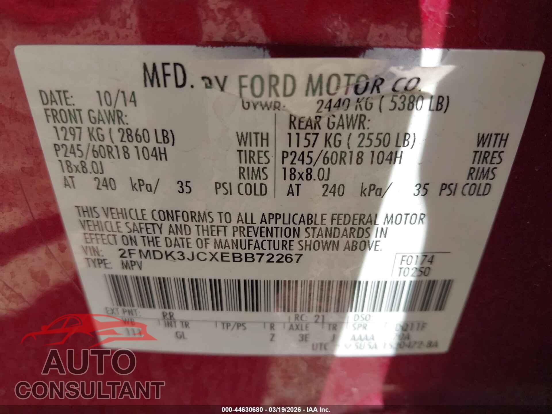 FORD EDGE 2014 - 2FMDK3JCXEBB72267