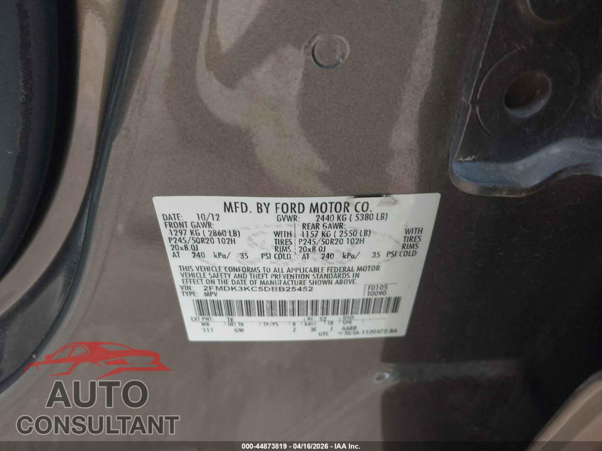 FORD EDGE 2013 - 2FMDK3KC5DBB25452