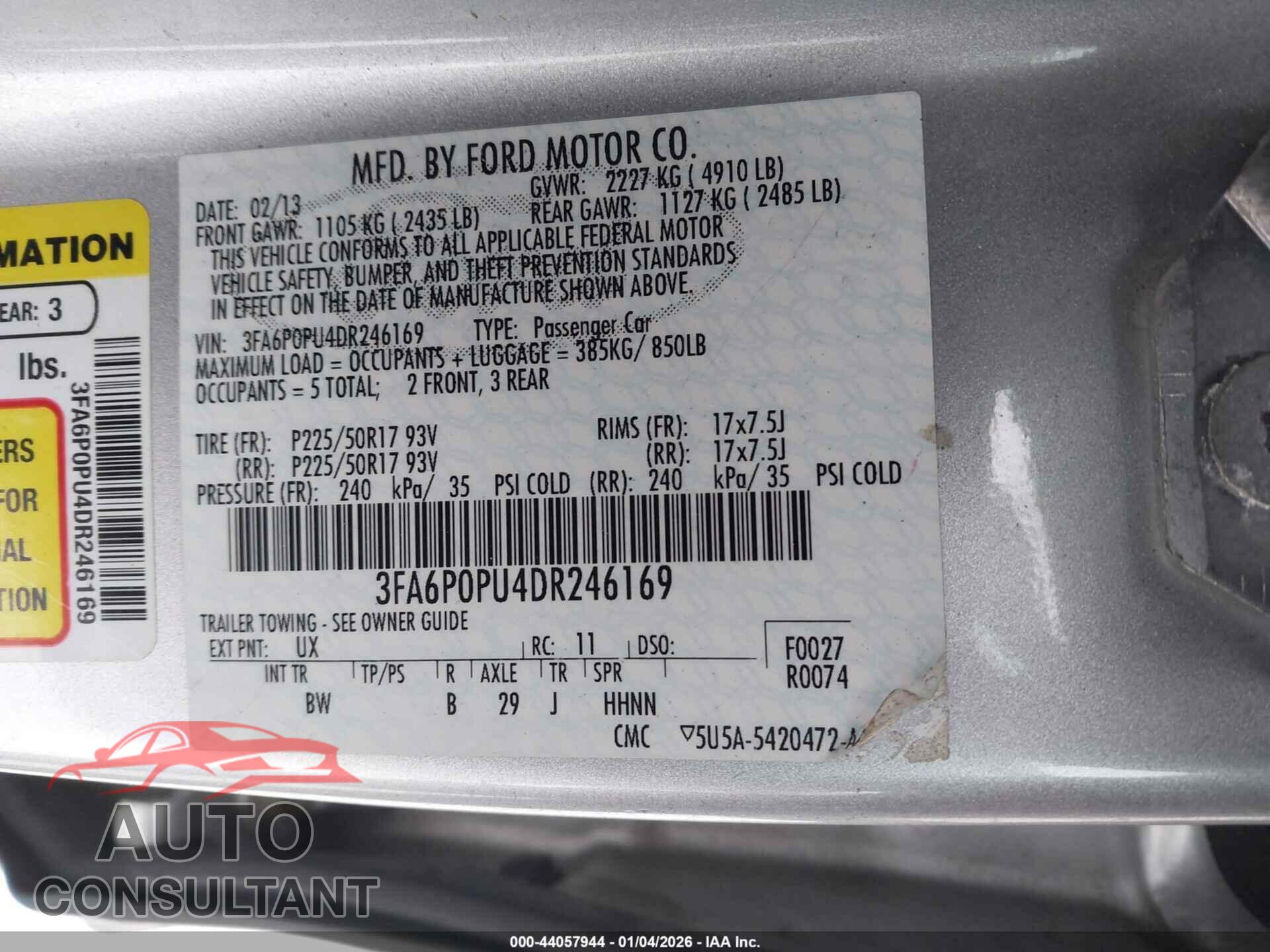FORD FUSION ENERGI 2013 - 3FA6P0PU4DR246169