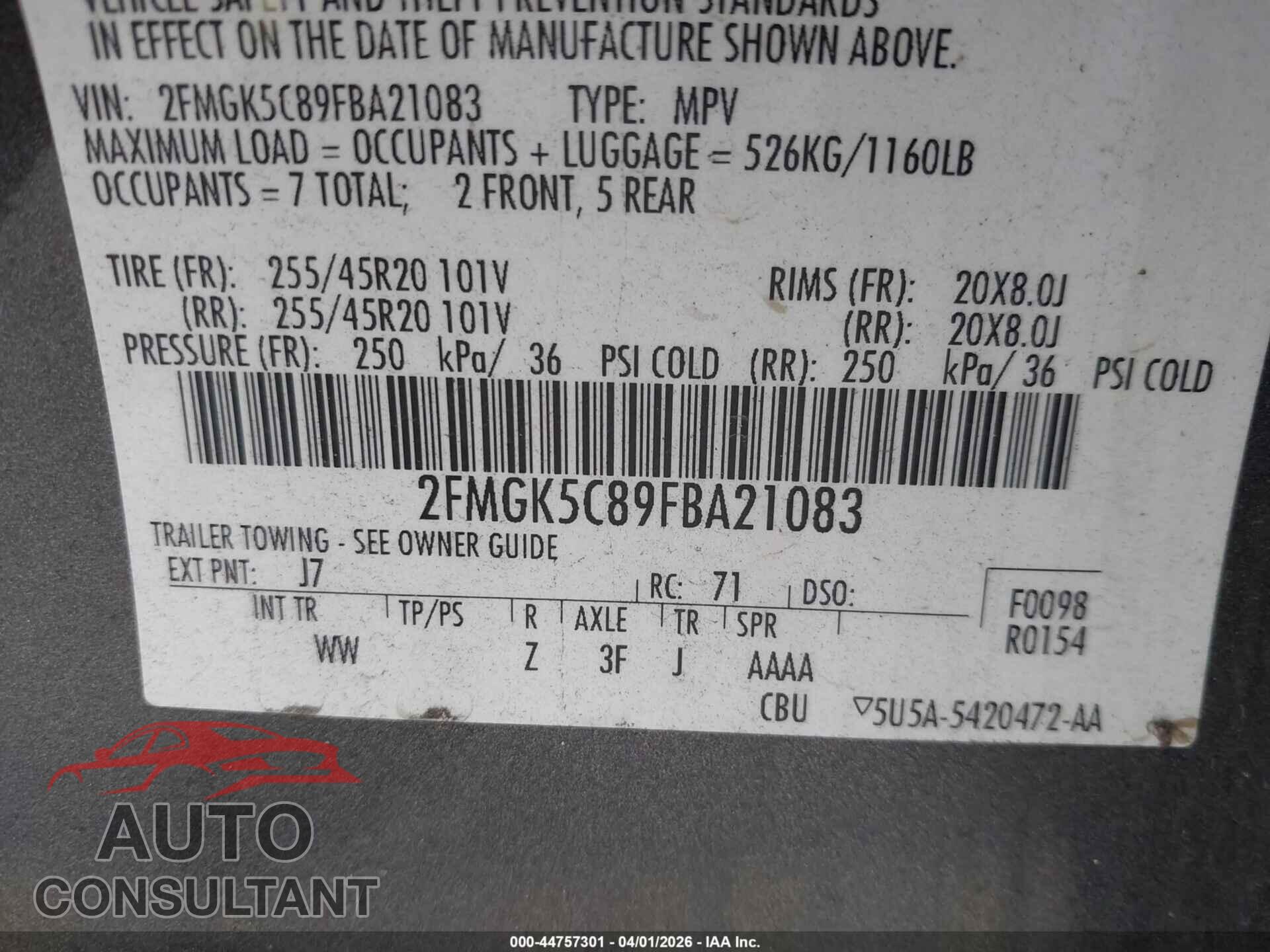 FORD FLEX 2015 - 2FMGK5C89FBA21083