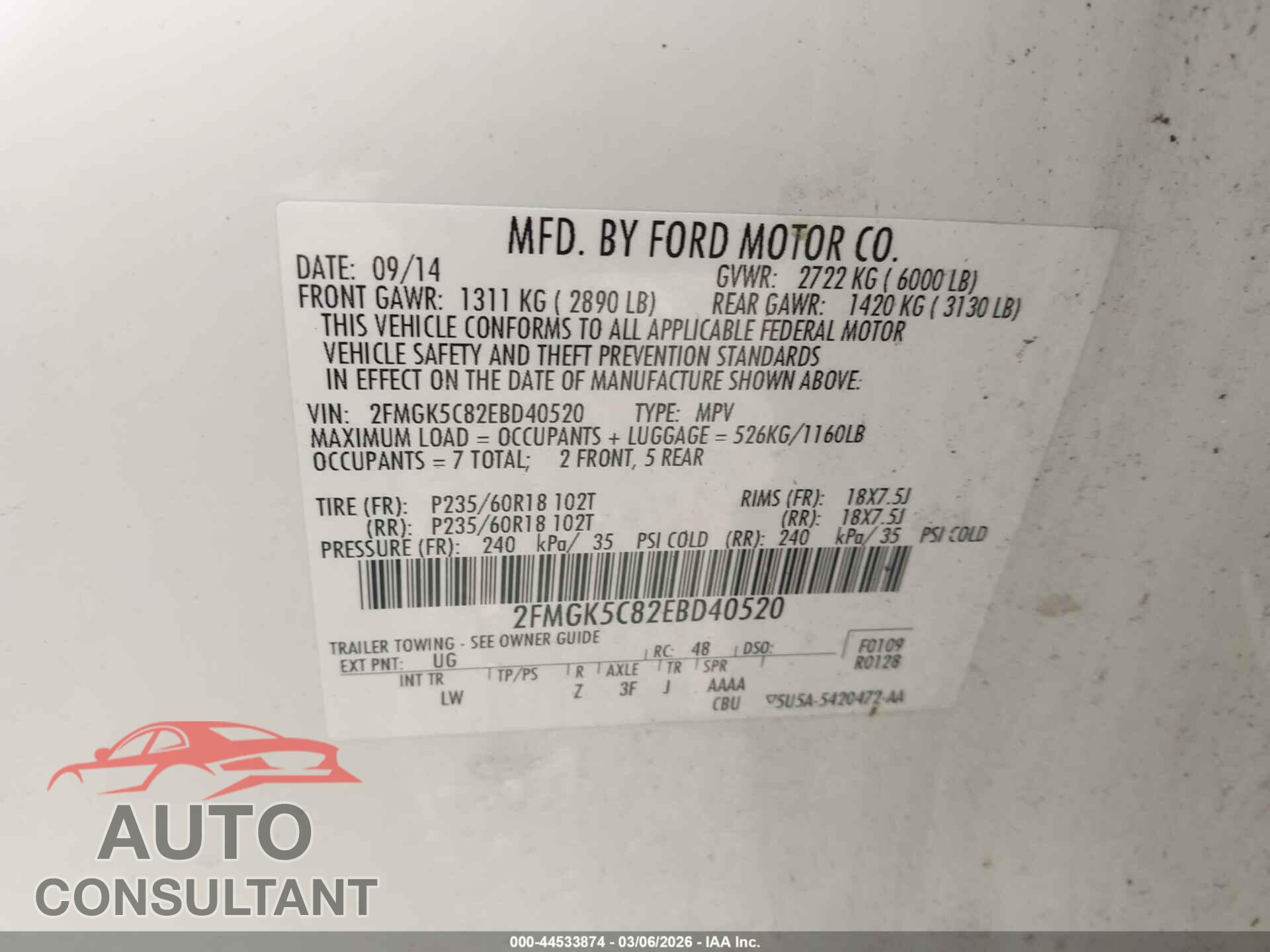 FORD FLEX 2014 - 2FMGK5C82EBD40520