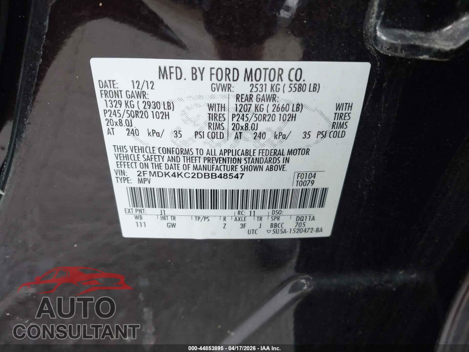 FORD EDGE 2013 - 2FMDK4KC2DBB48547