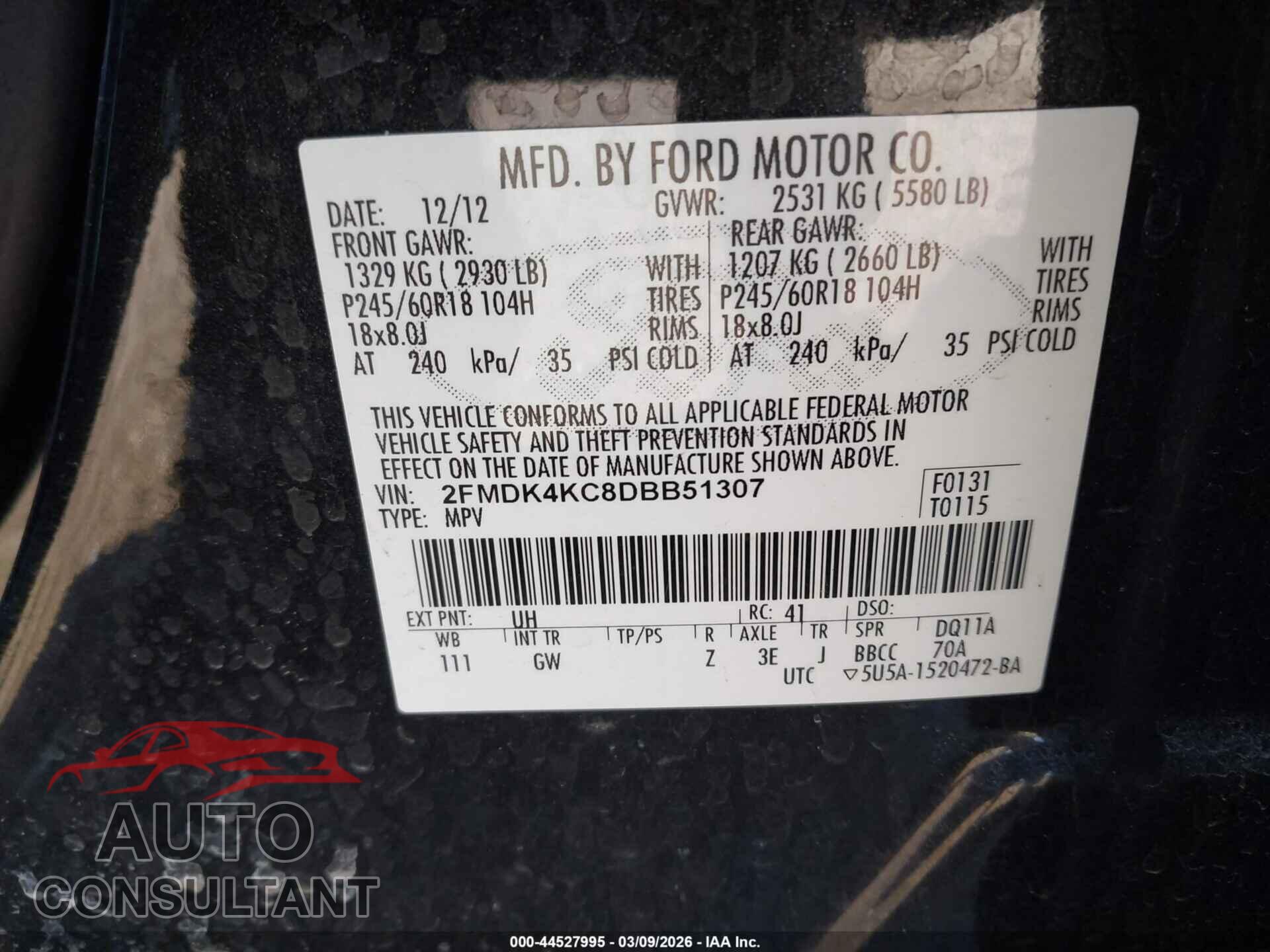 FORD EDGE 2013 - 2FMDK4KC8DBB51307