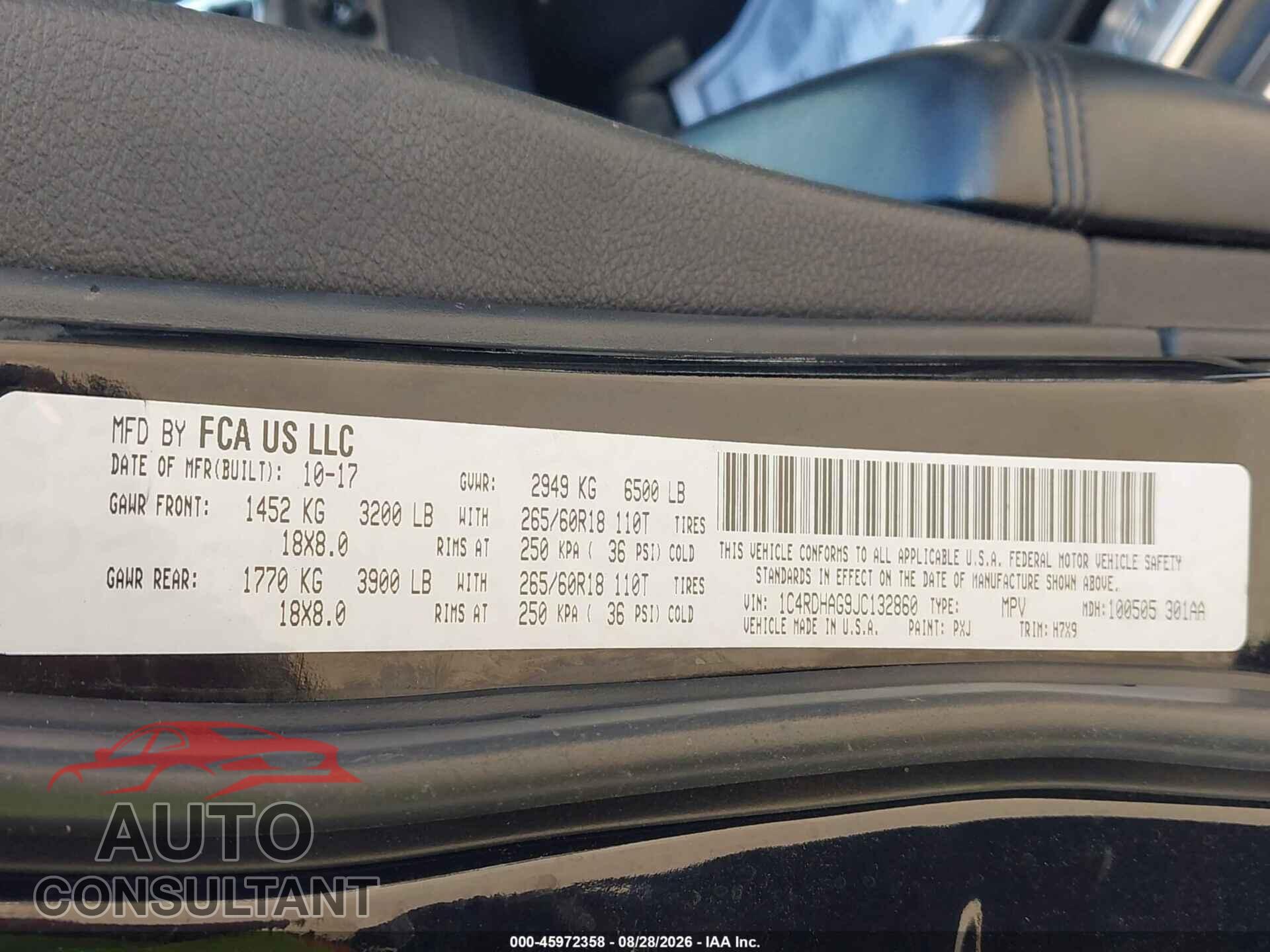 DODGE DURANGO 2018 - 1C4RDHAG9JC132860
