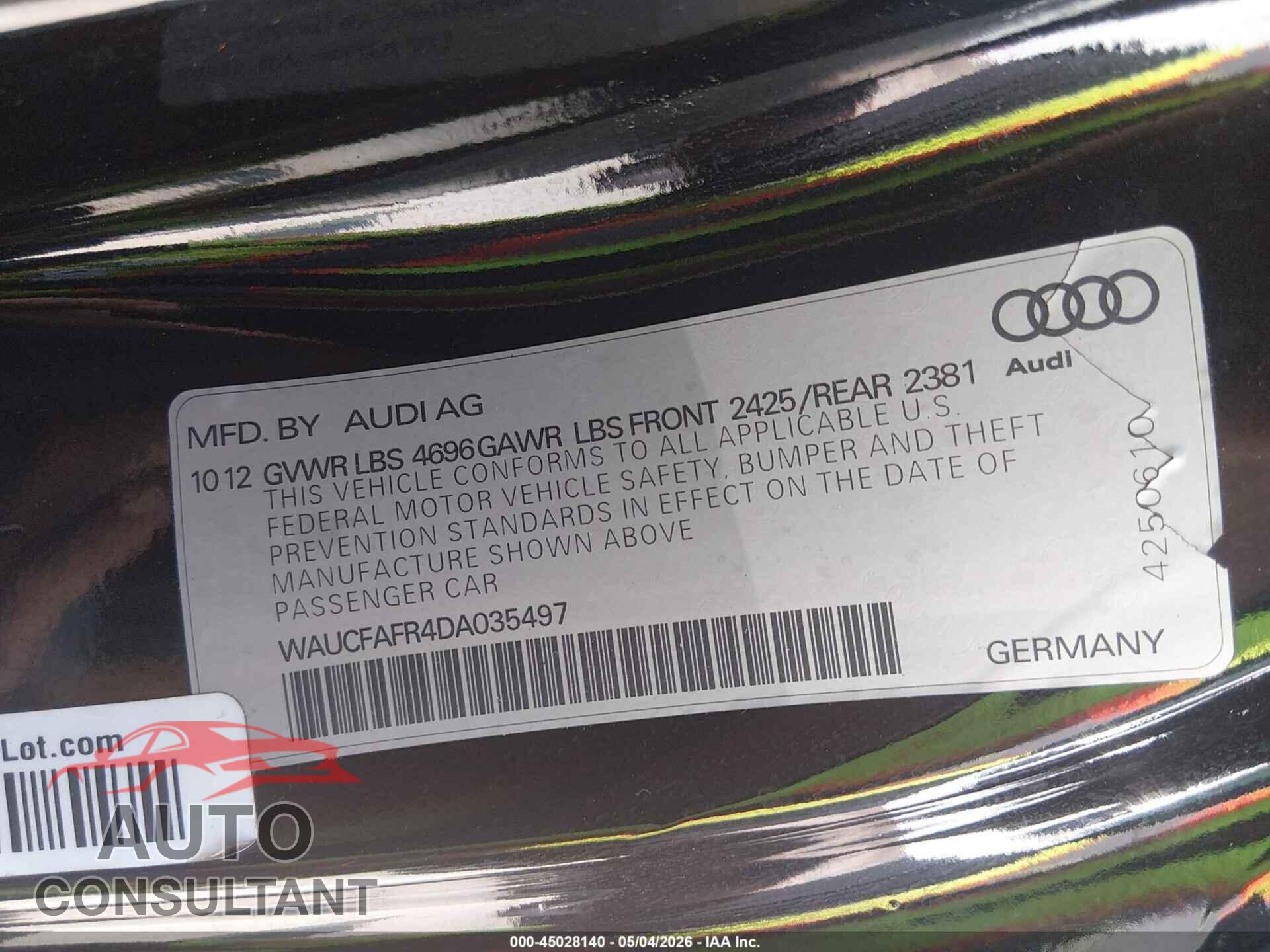 AUDI A5 2013 - WAUCFAFR4DA035497