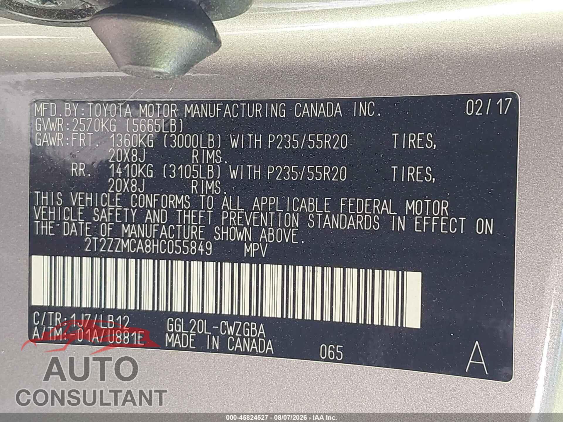 LEXUS RX 350 2017 - 2T2ZZMCA8HC055849