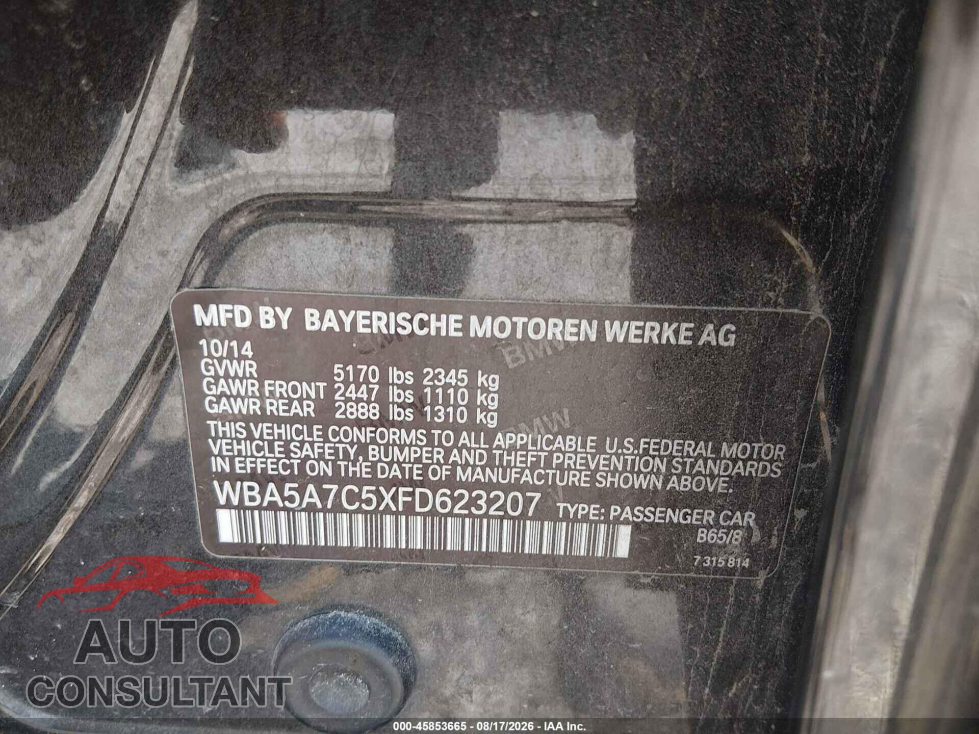 BMW 528I 2015 - WBA5A7C5XFD623207