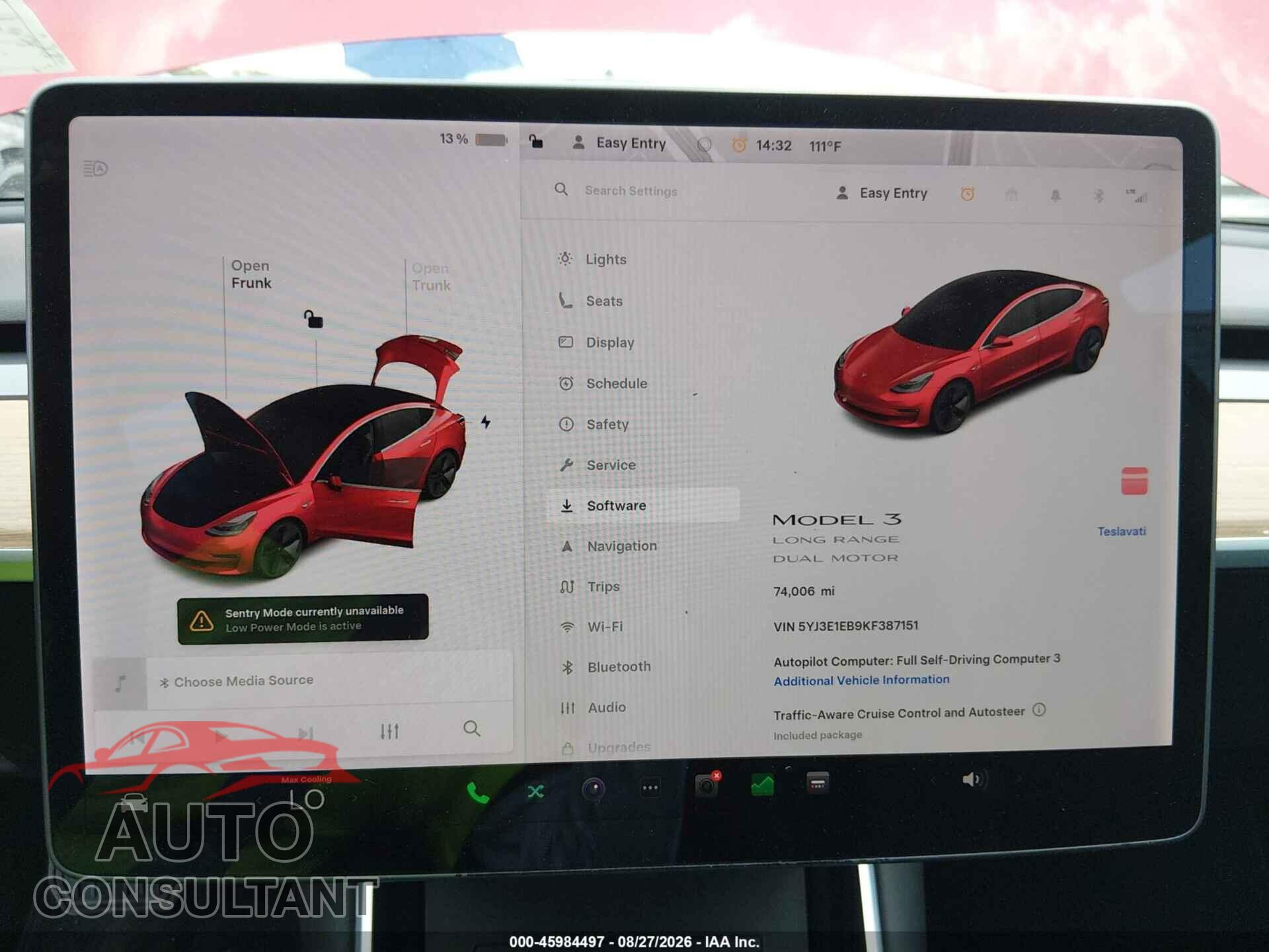 TESLA MODEL 3 2019 - 5YJ3E1EB9KF387151