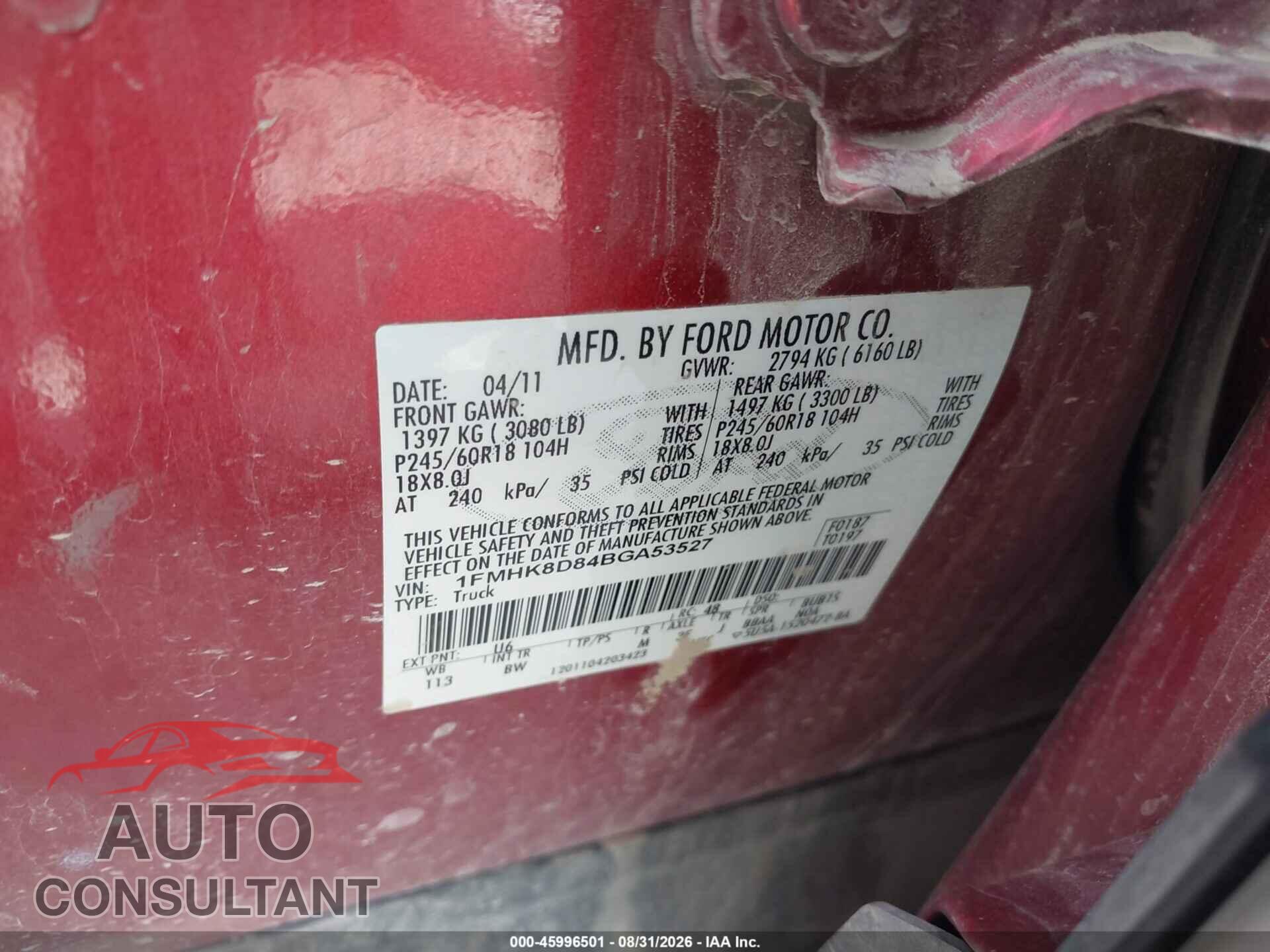 FORD EXPLORER 2011 - 1FMHK8D84BGA53527