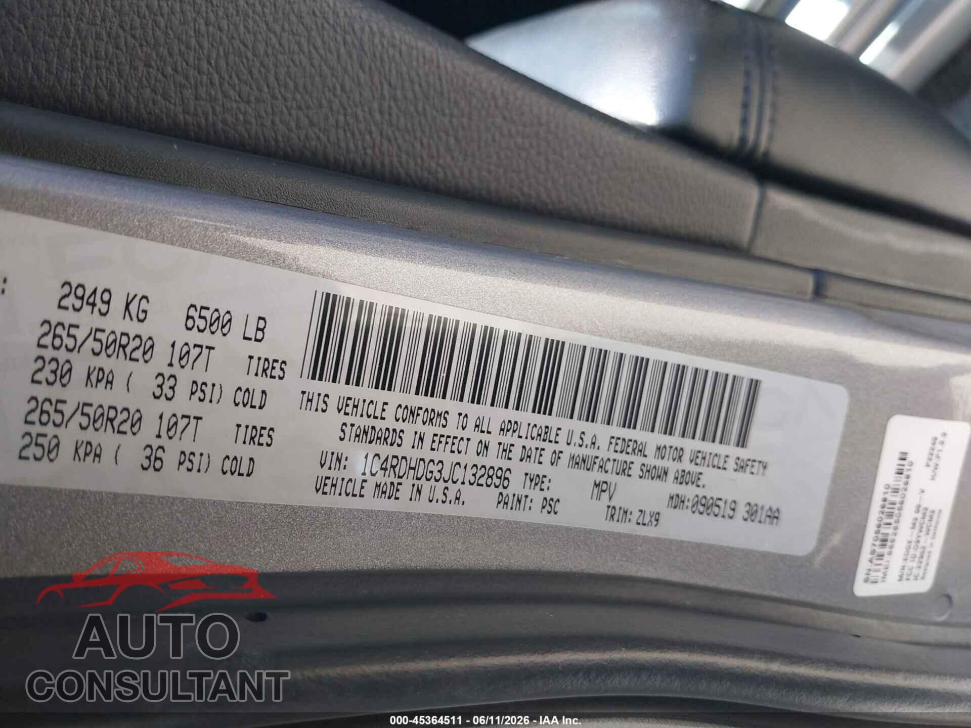 DODGE DURANGO 2018 - 1C4RDHDG3JC132896