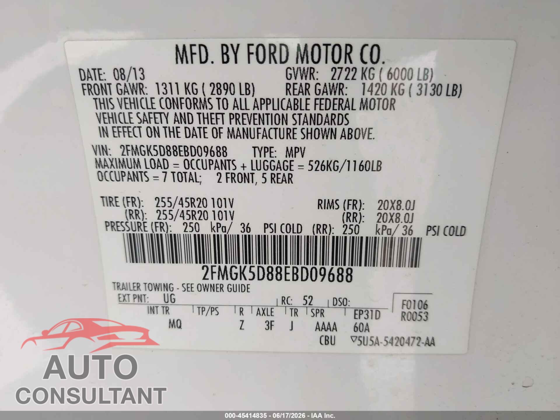 FORD FLEX 2014 - 2FMGK5D88EBD09688