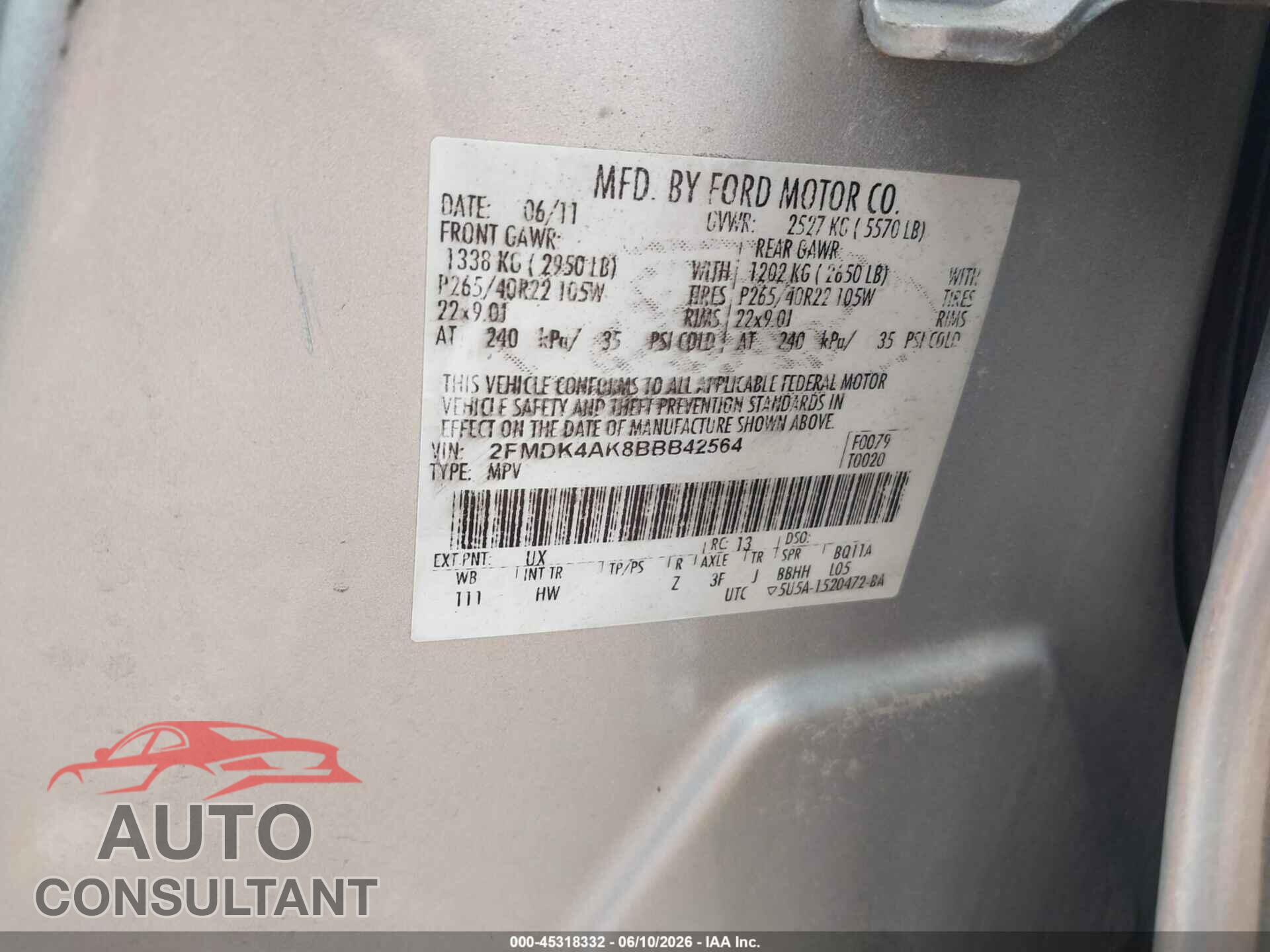 FORD EDGE 2011 - 2FMDK4AK8BBB42564