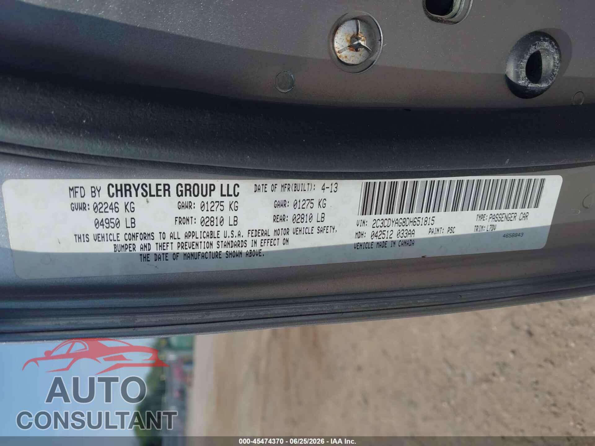 DODGE CHALLENGER 2013 - 2C3CDYAG8DH651815