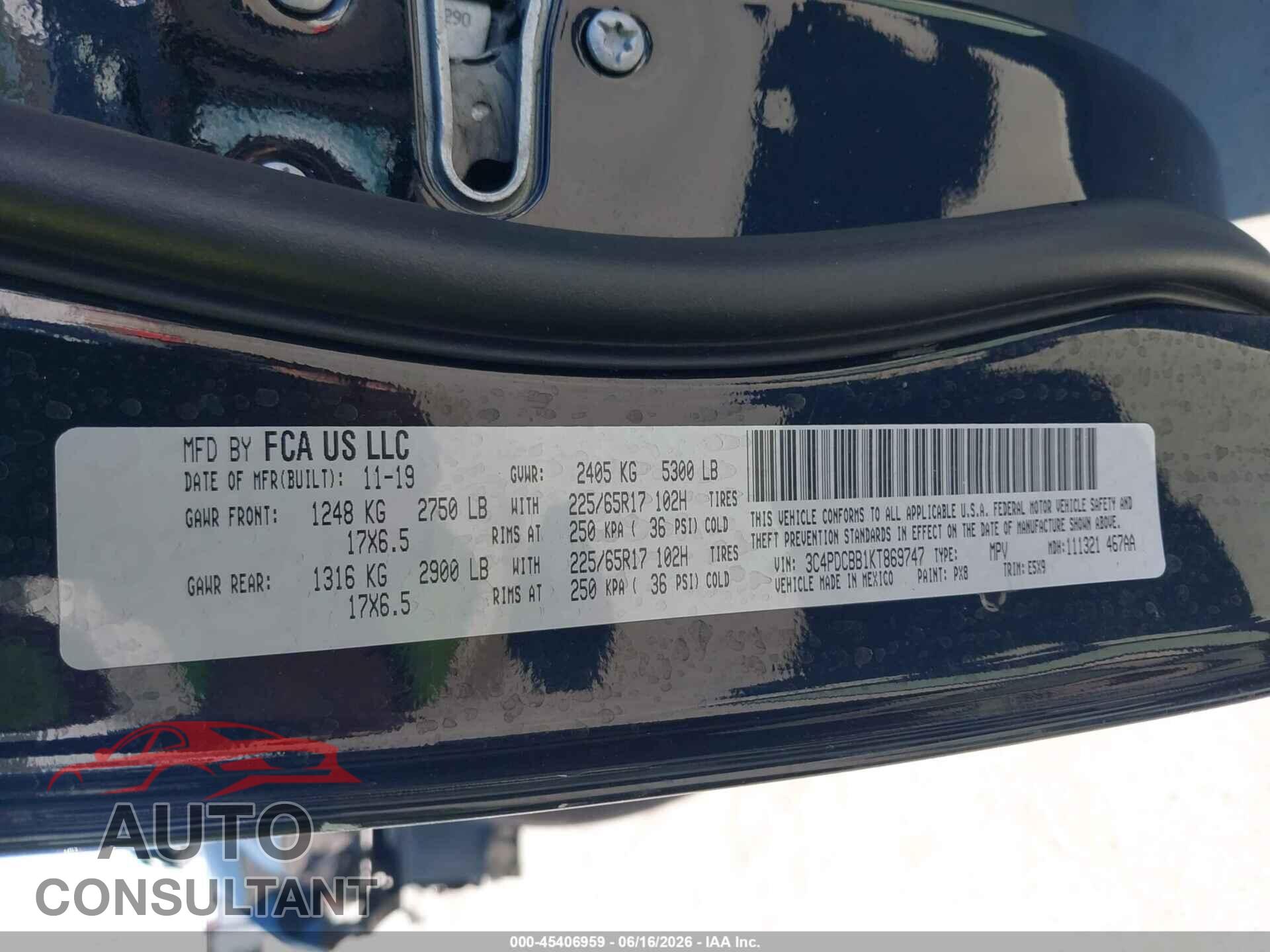 DODGE JOURNEY 2019 - 3C4PDCBB1KT869747