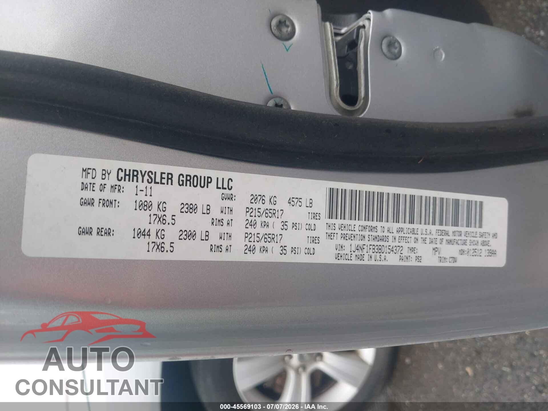 JEEP COMPASS 2011 - 1J4NF1FB3BD154372