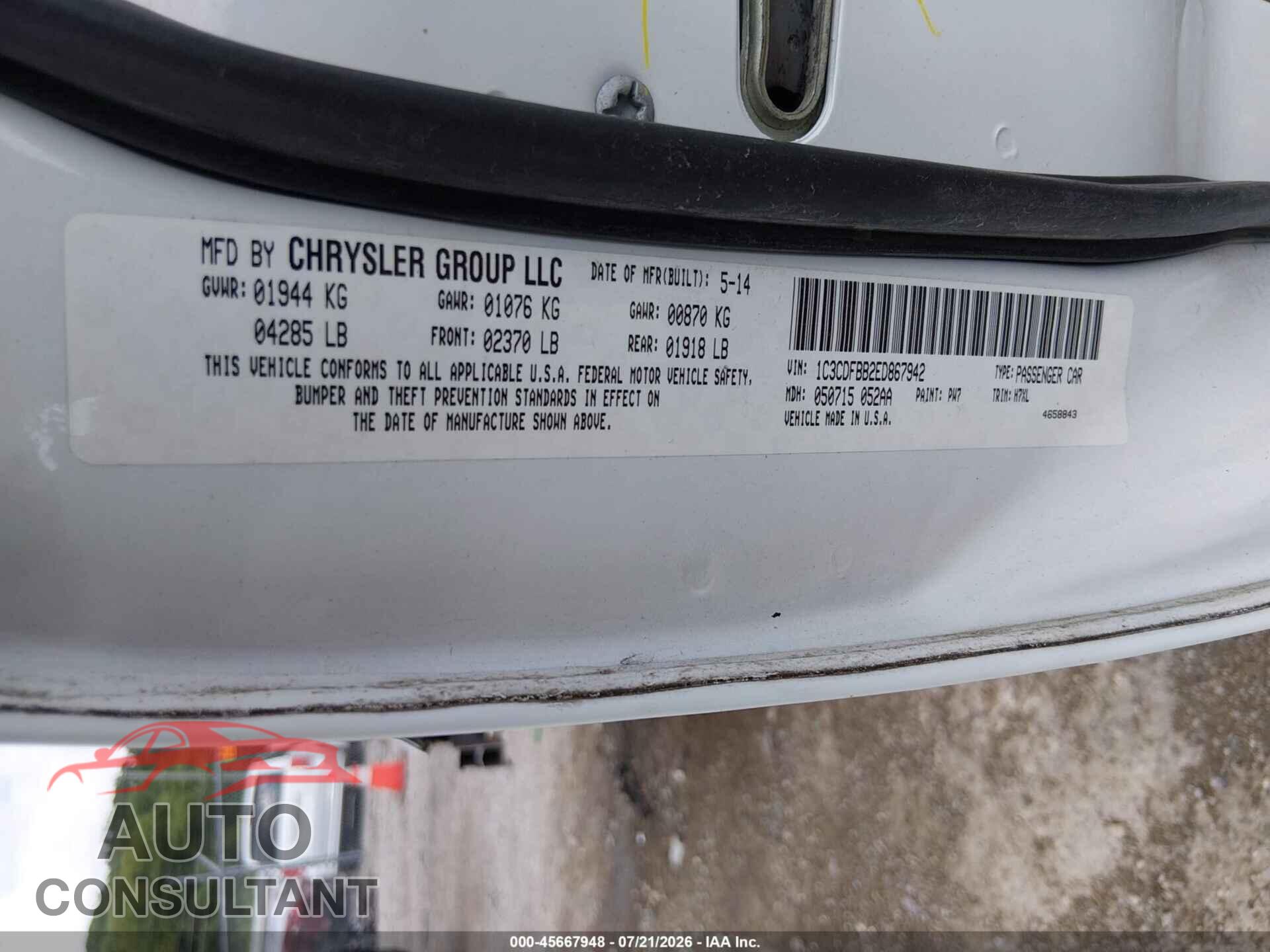 DODGE DART 2014 - 1C3CDFBB2ED867942