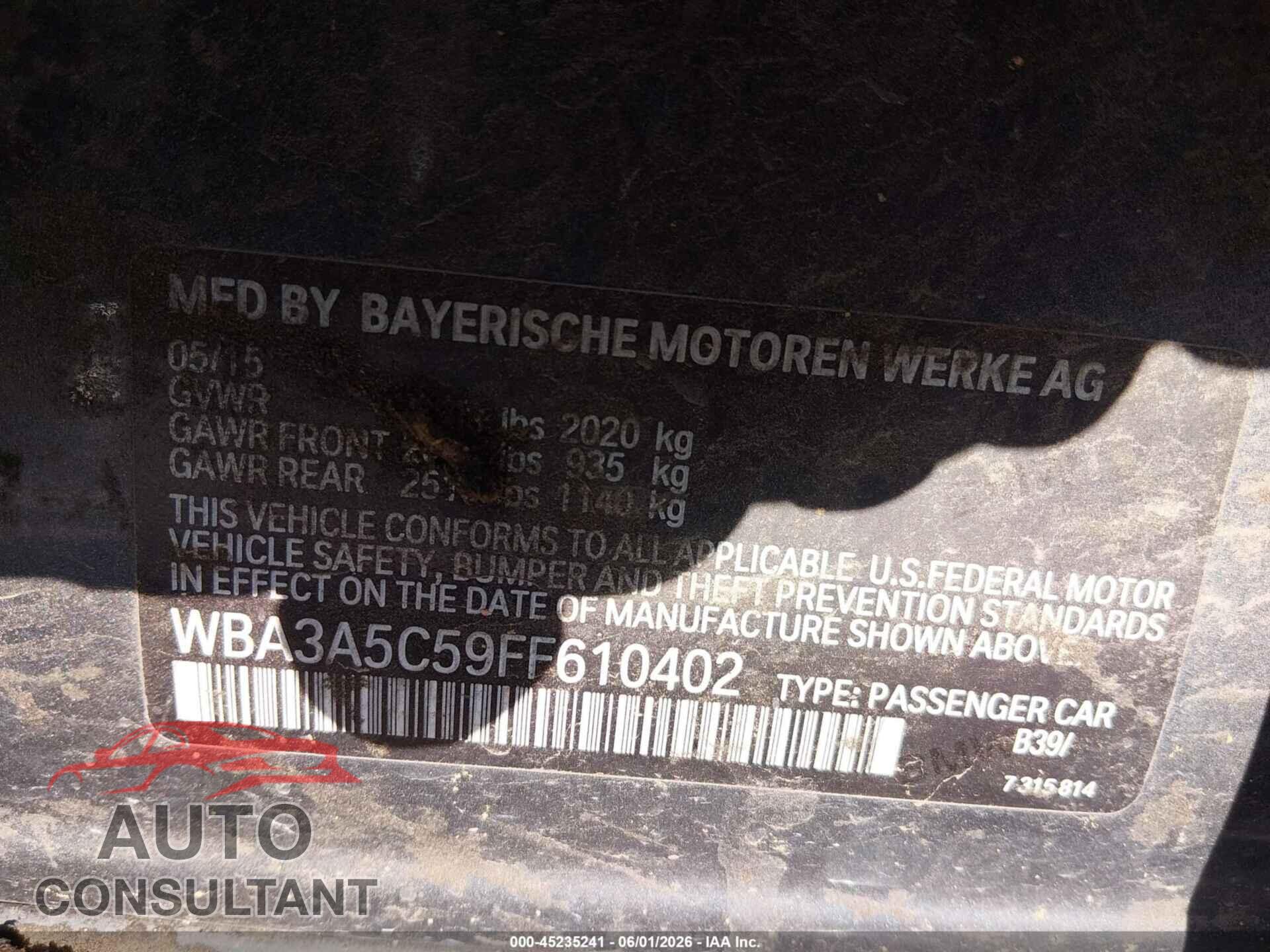 BMW 328I 2015 - WBA3A5C59FF610402