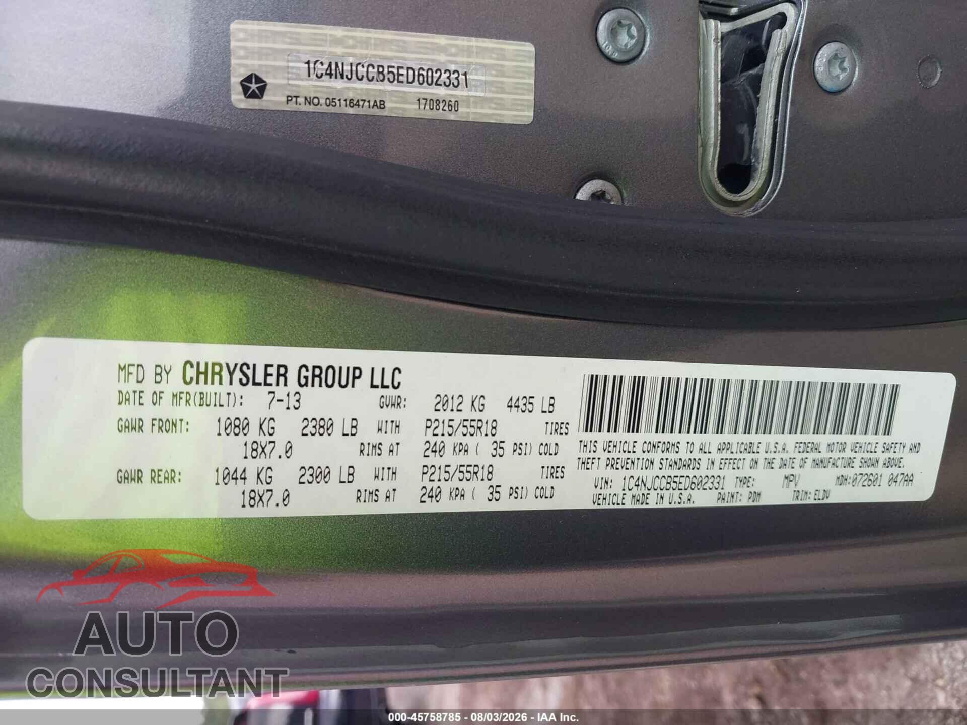 JEEP COMPASS 2014 - 1C4NJCCB5ED602331