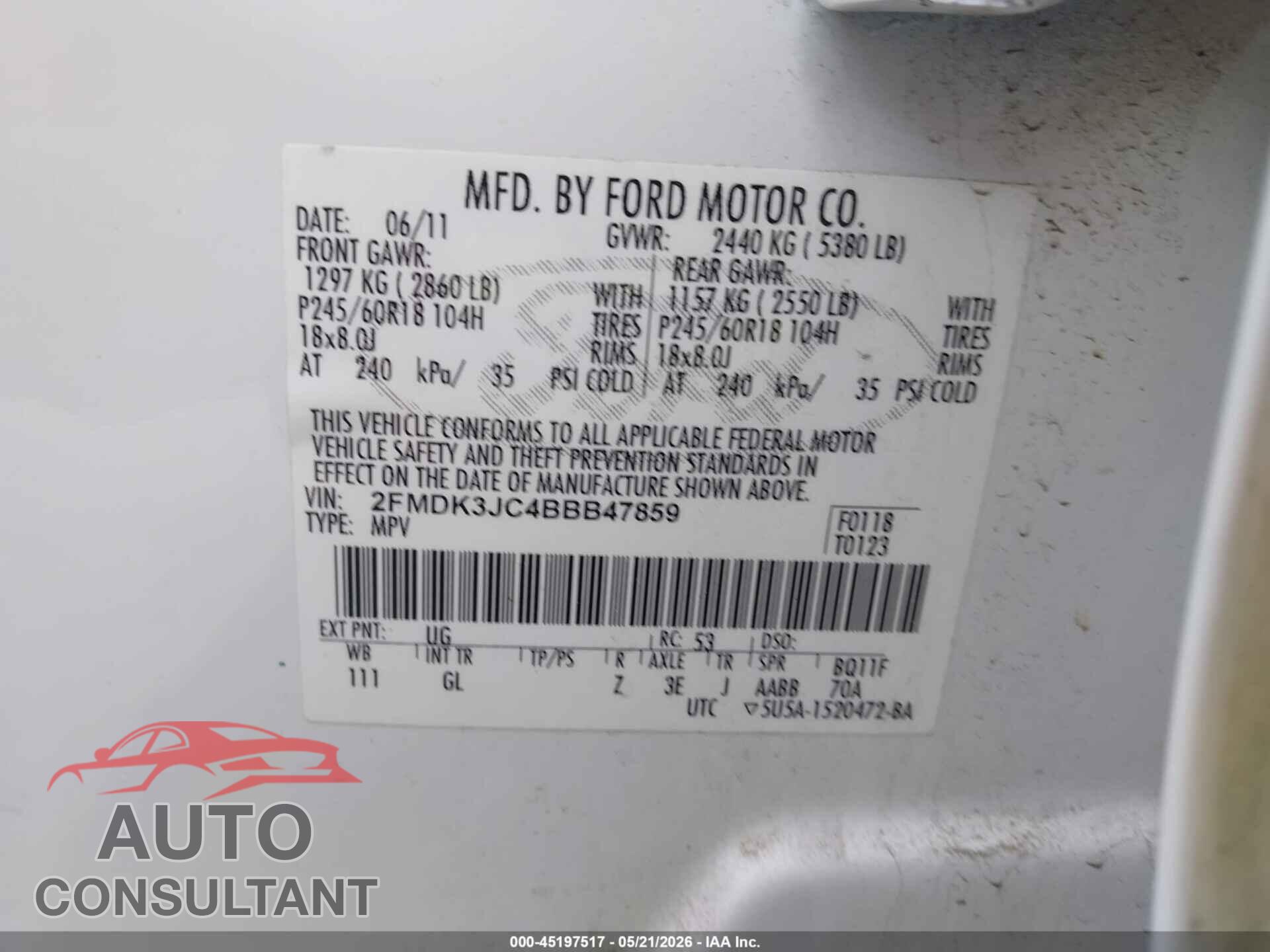 FORD EDGE 2011 - 2FMDK3JC4BBB47859