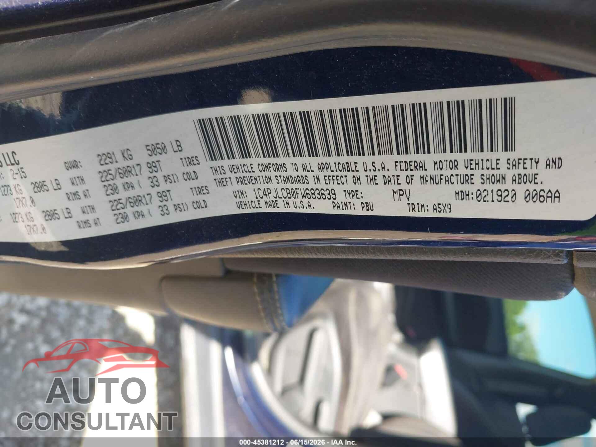 JEEP CHEROKEE 2015 - 1C4PJLCB0FW683639