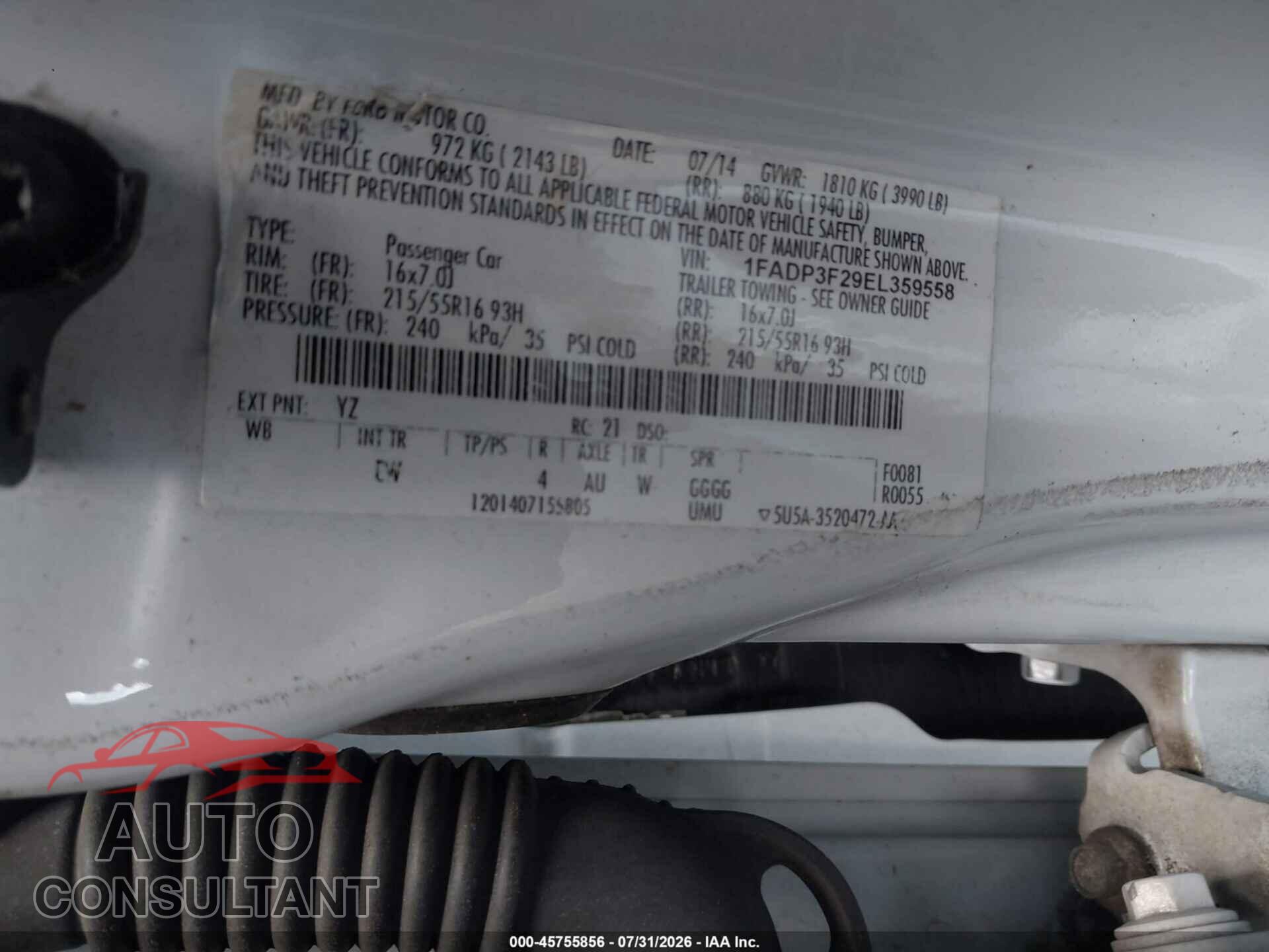 FORD FOCUS 2014 - 1FADP3F29EL359558