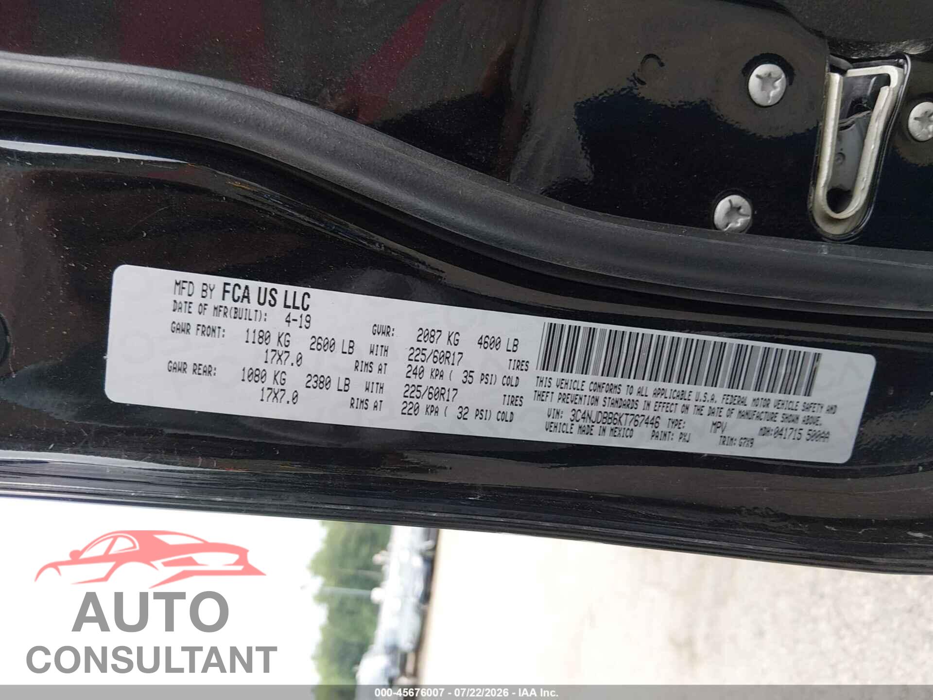 JEEP COMPASS 2019 - 3C4NJDBB6KT767446